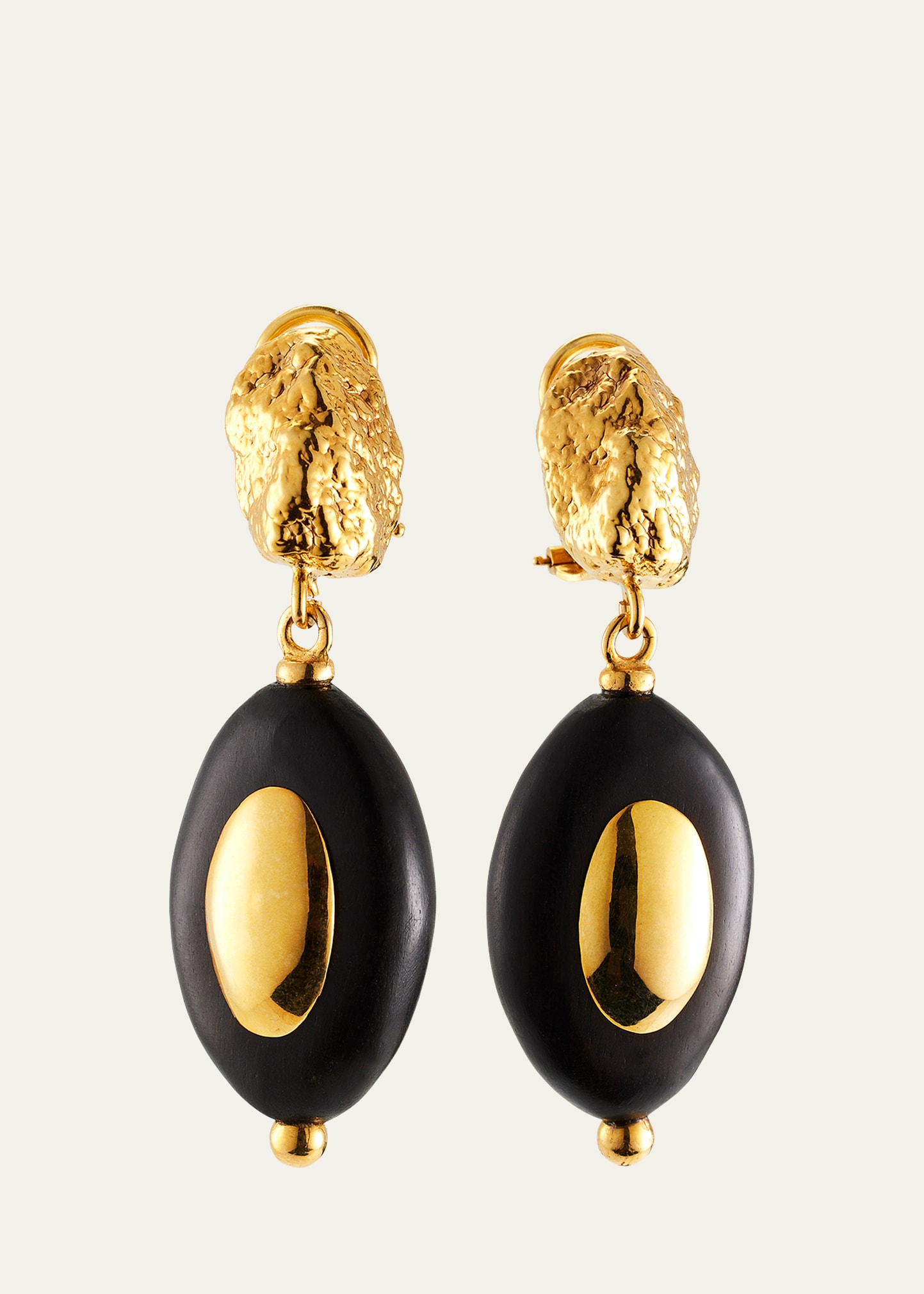 Ebony Wood and Gold Nugget Drop Earrings