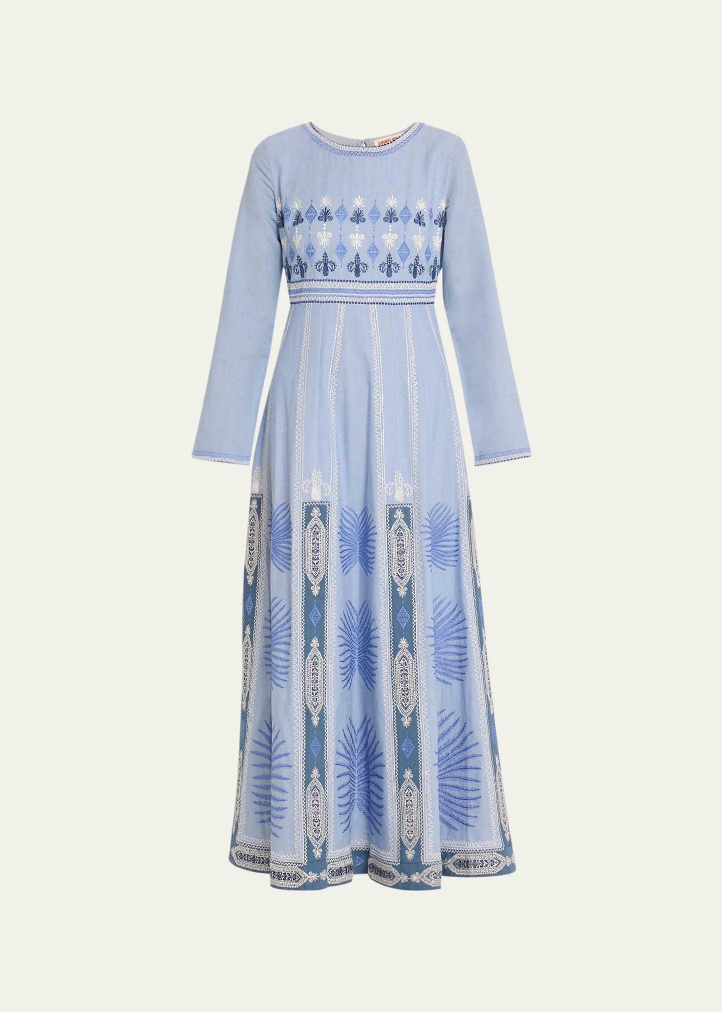 Emporio Sirenuse Tracey Chios Embroidered Linen Dress In Provence Blue