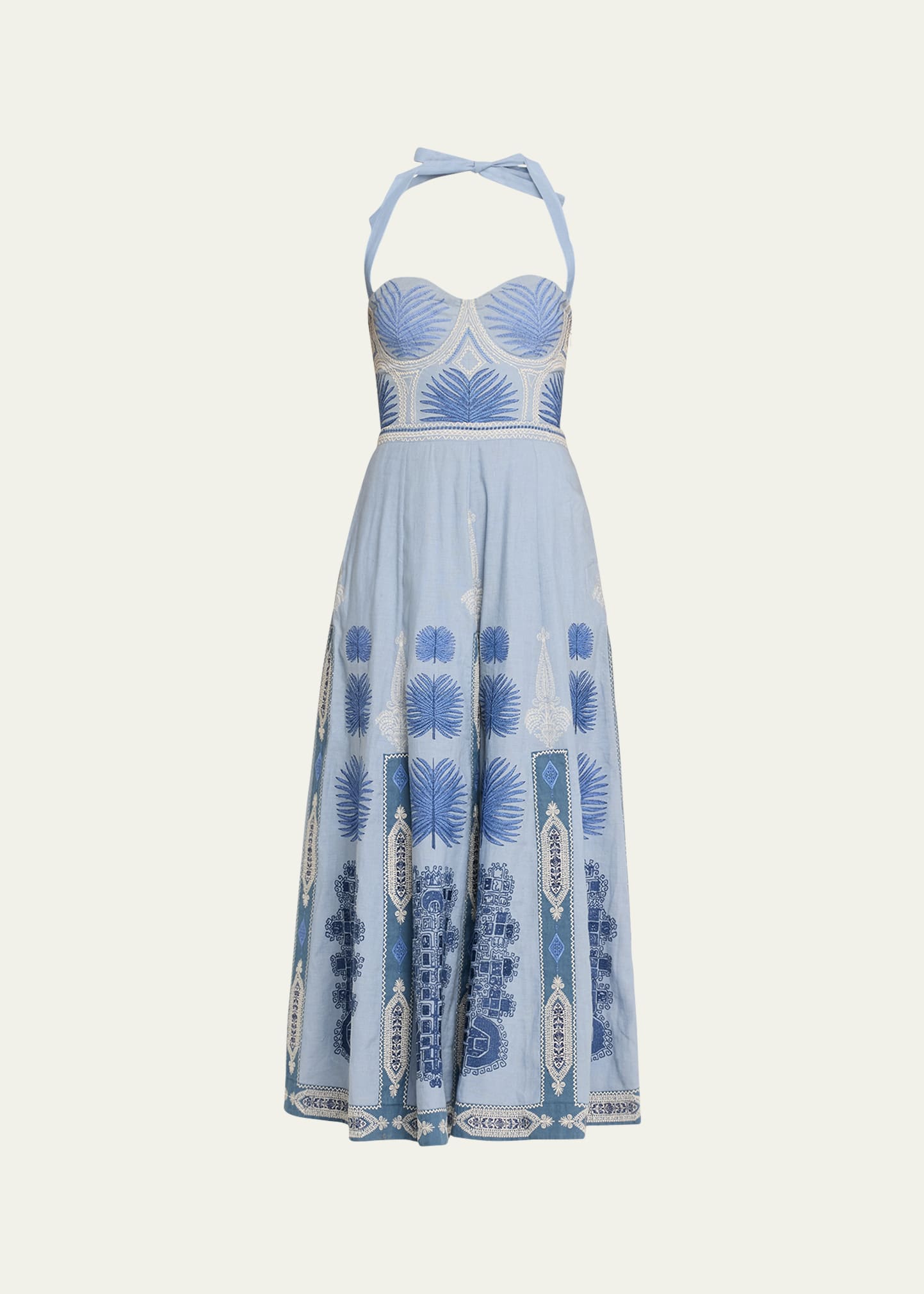Emporio Sirenuse Lotty Chios Embroidery Dress In Provence Blue