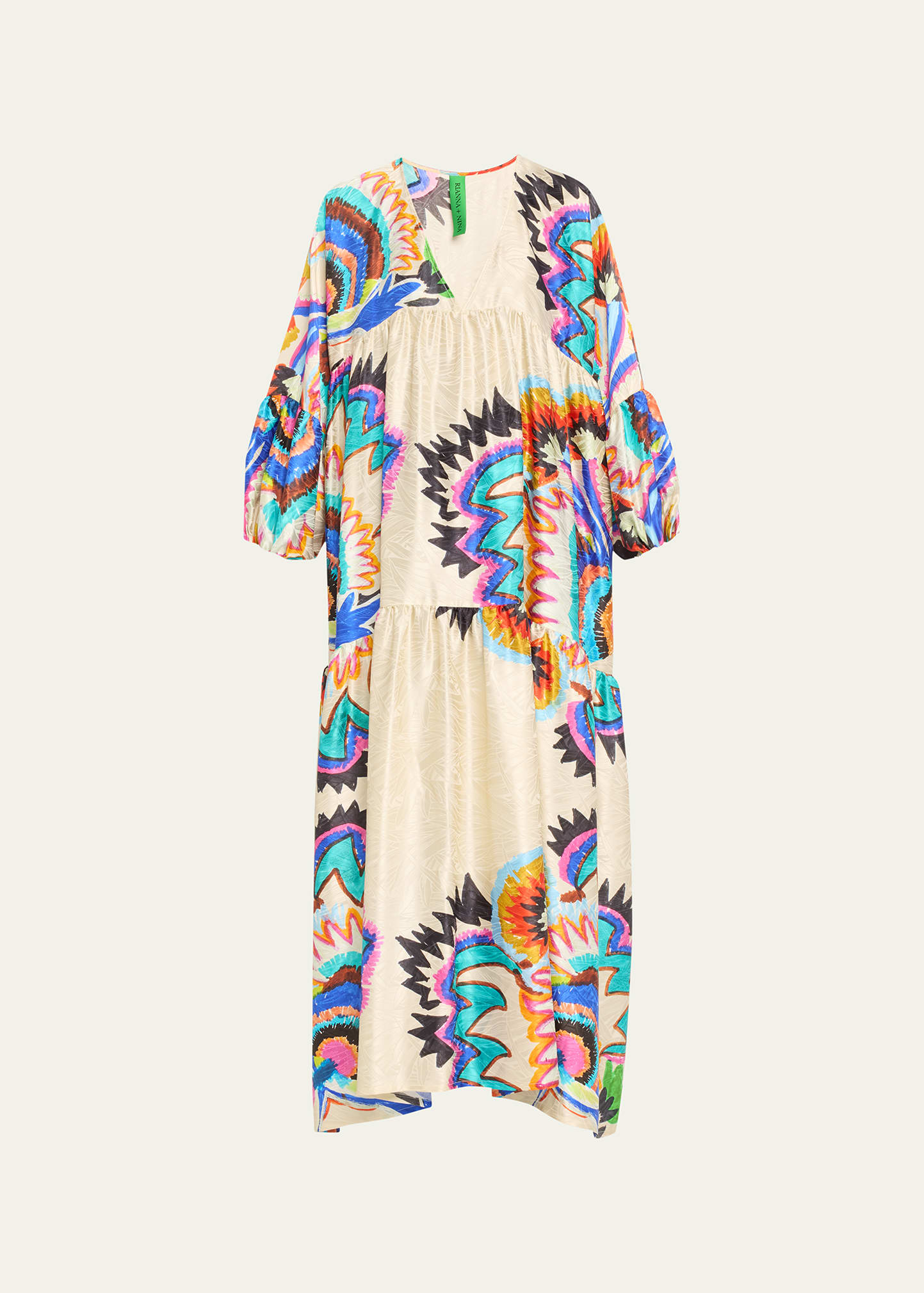 Rianna + Nina Minu Abstract Jacquard Silk Maxi Dress In Zoi Beige