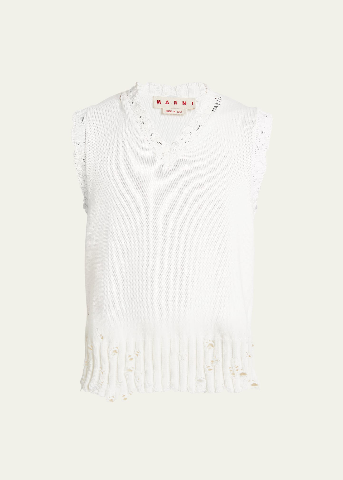 Marni Distressed-finish Knitted Vest In Lily/white