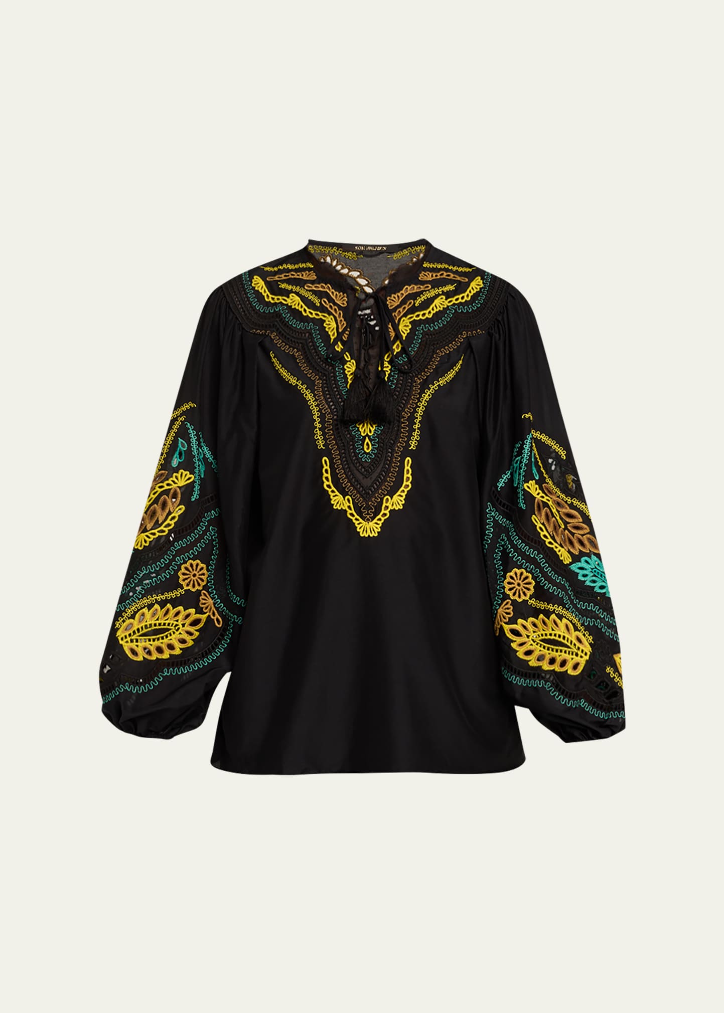 Kehlani Embroidered Blouson-Sleeve Blouse