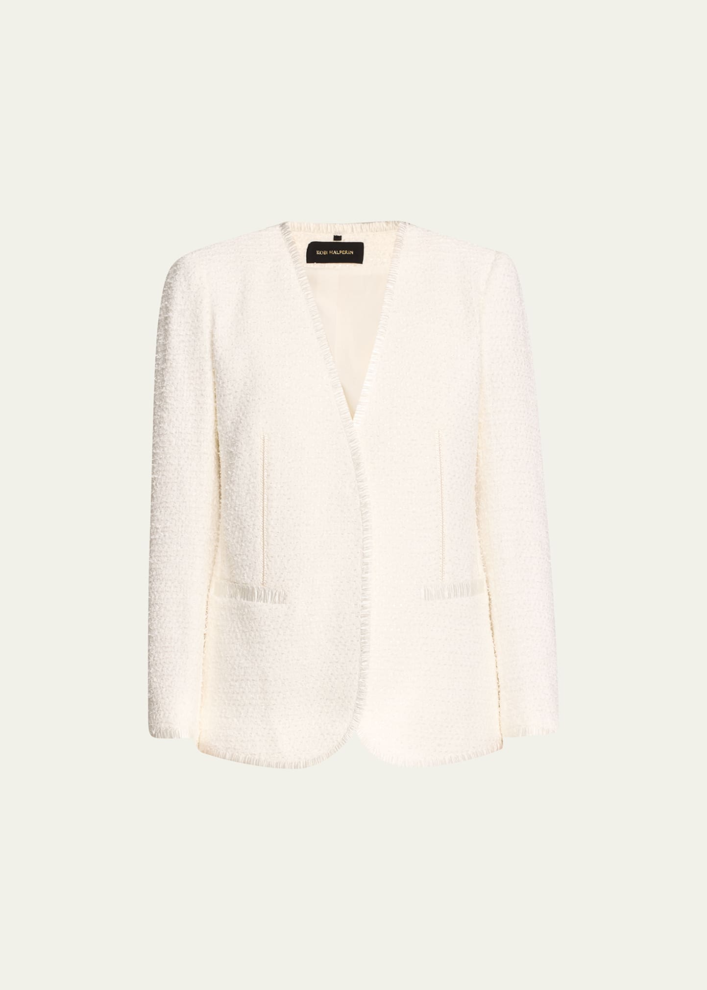 Shop Kobi Halperin Evangeline V-neck Snap-front Tweed Jacket In Ivory