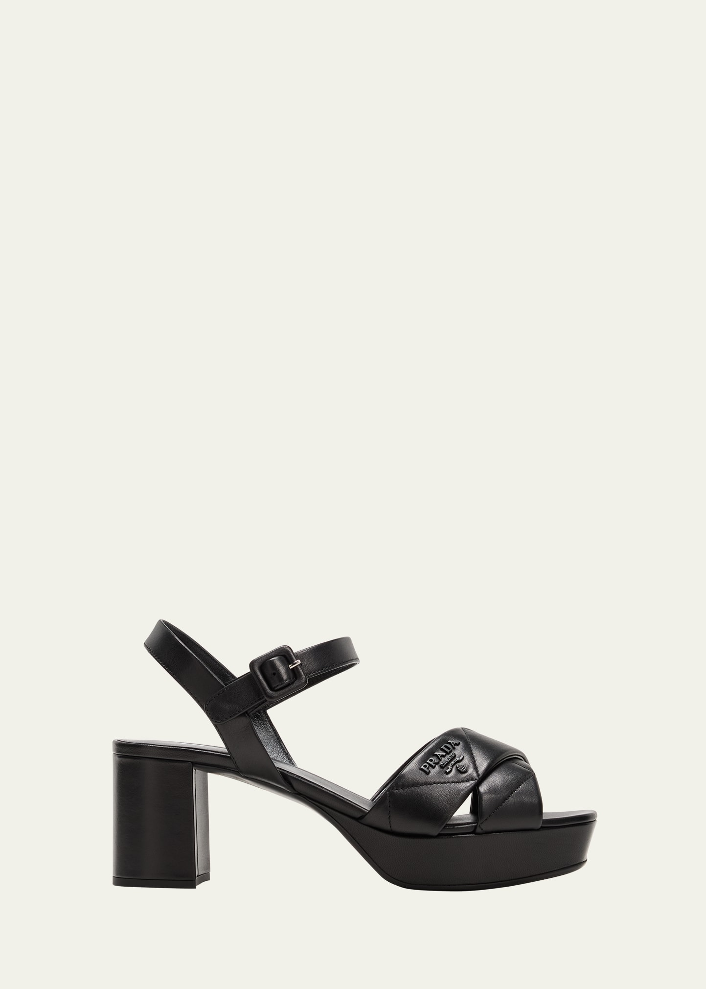 Prada Quilted Nappa Leather Platform Sandals In Nero