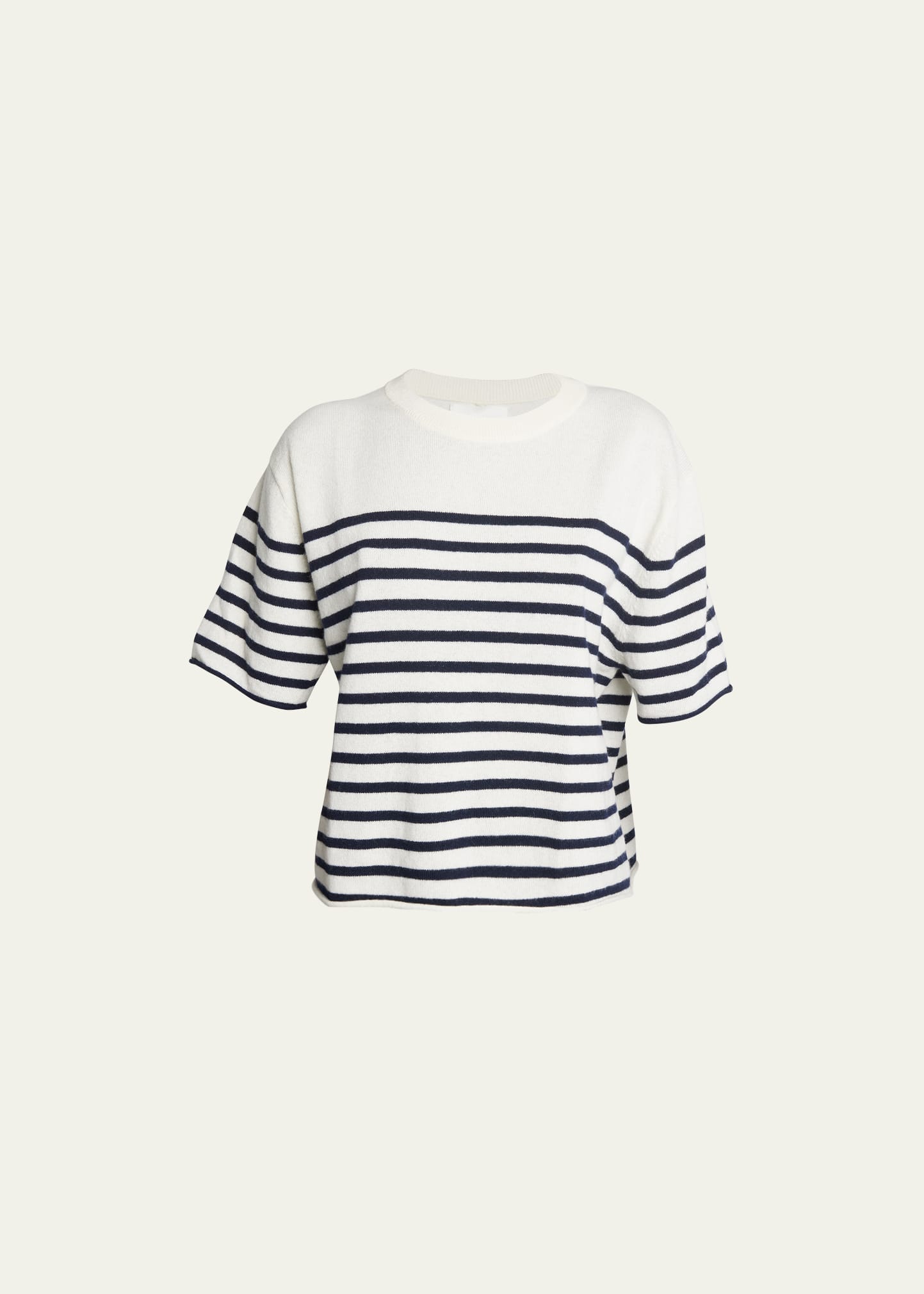 Lisa Yang Cila Cashmere Striped Short-sleeve T-shirt In Cream/navy Stripe