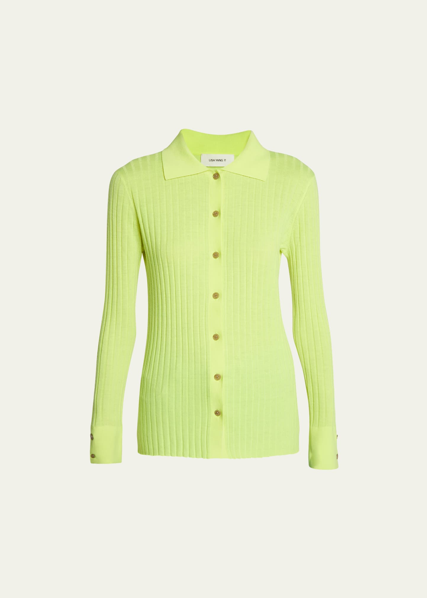 Lisa Yang Aria Cashmere Cardigan Shirt In Neon Citrus