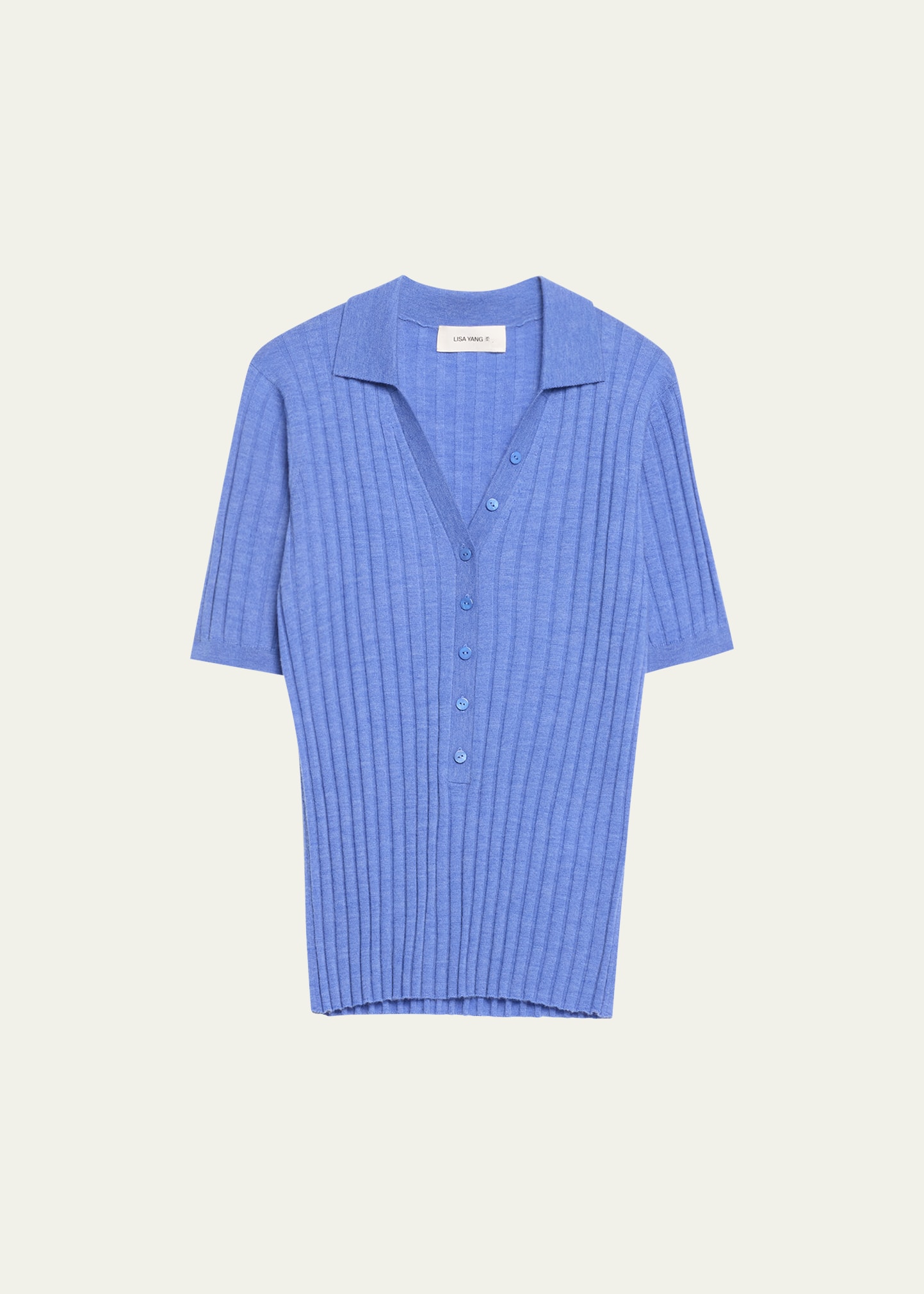 Lisa Yang Cashmere V-neck Short-sleeve Rib-knit Top In Lake Blue