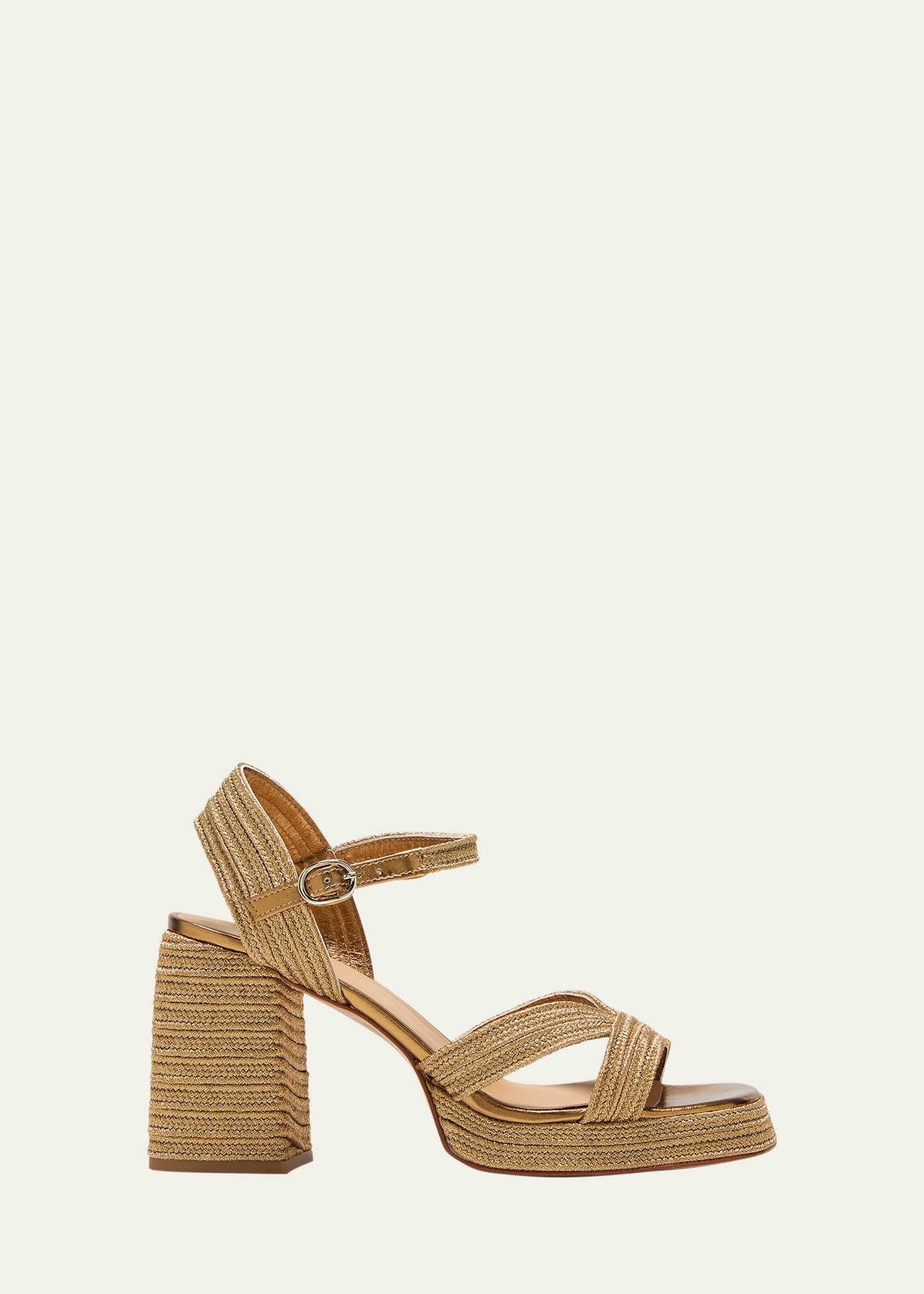 Shop Castaã±er Valle Metallic Raffia Platform Sandals In Oro Viejo