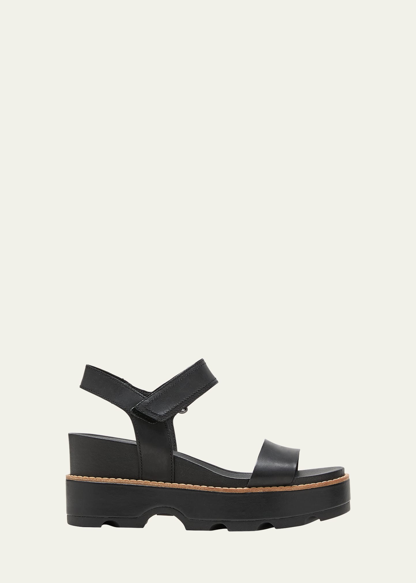 Sorel Joani Leather Grip Comfort Sandals In Black Sea Salt