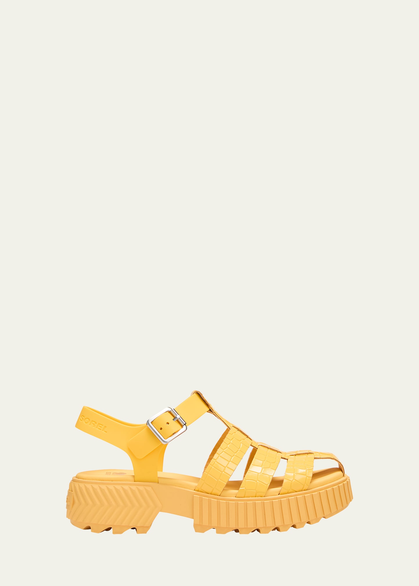 Shop Sorel Ona Embossed Leather Fisherman Sandals In Yellow Ray Pilsne