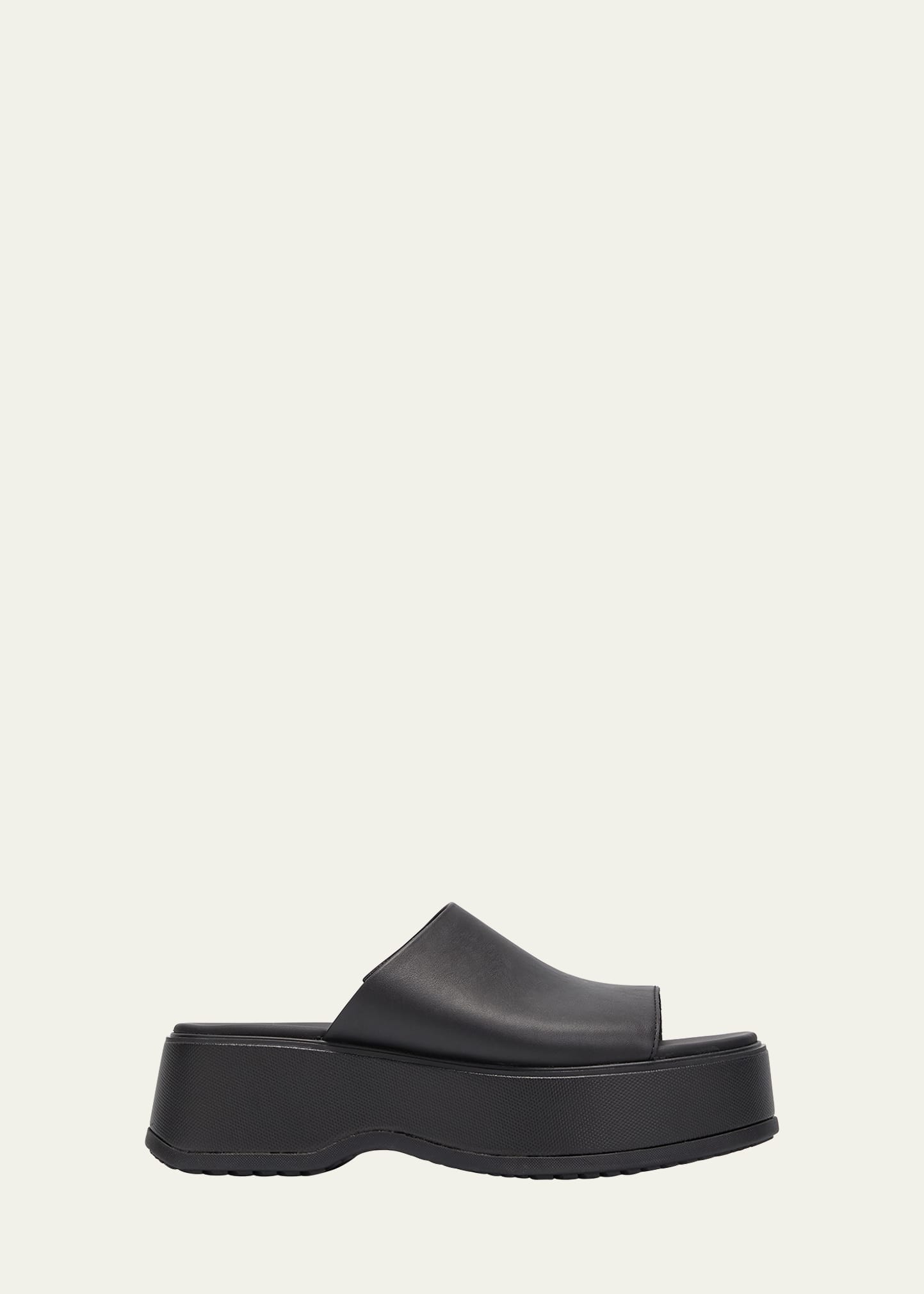 Shop Sorel Dayspring Leather Platform Slide Sandals In Black Black