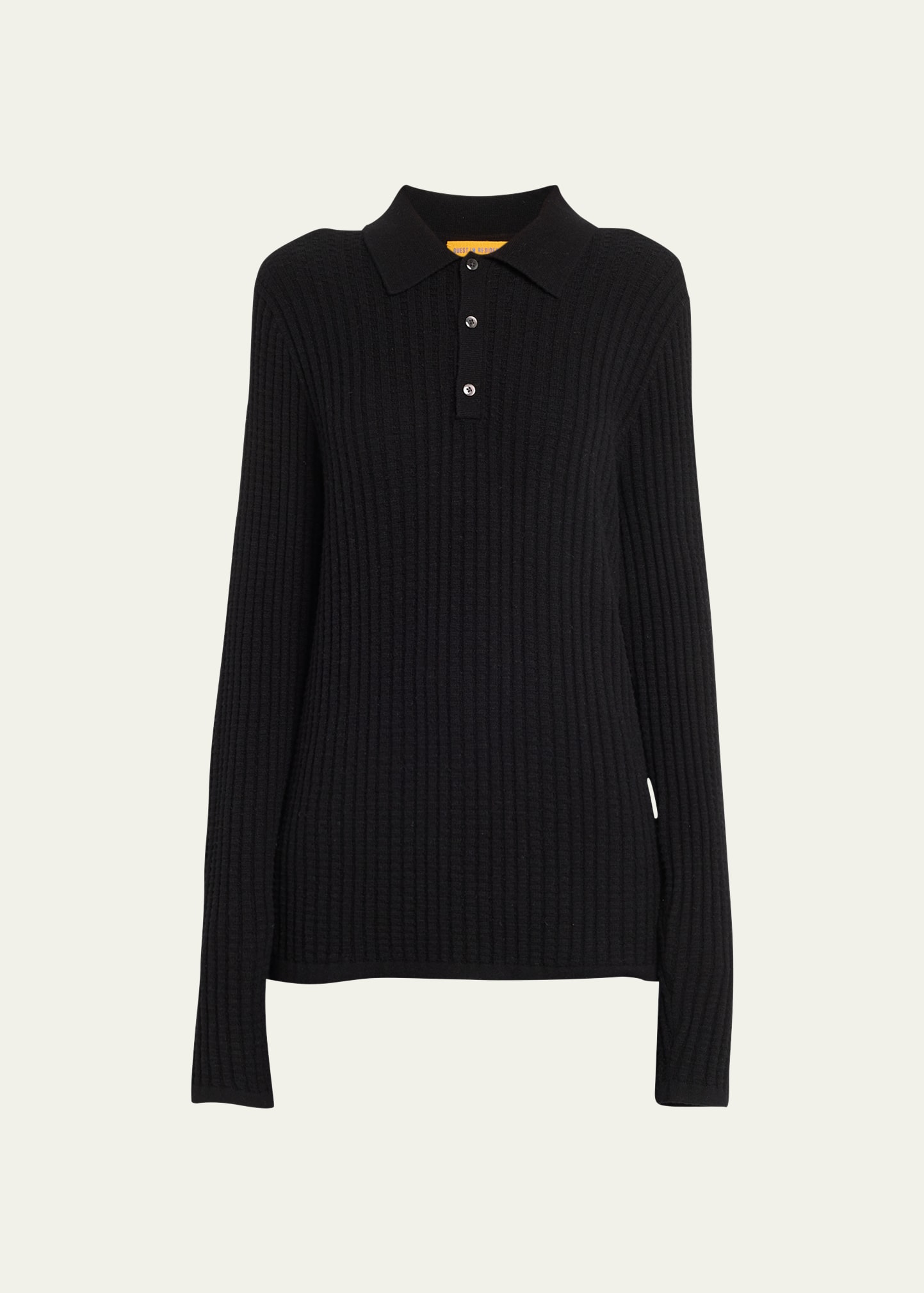 Guest In Residence Cashmere Long-sleeve Waffle-knit Polo Sweater In Black