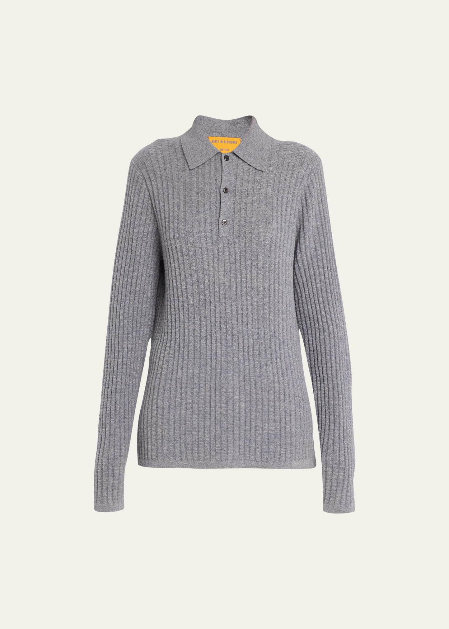 GUEST IN RESIDENCE CASHMERE LONG-SLEEVE WAFFLE-KNIT POLO SWEATER