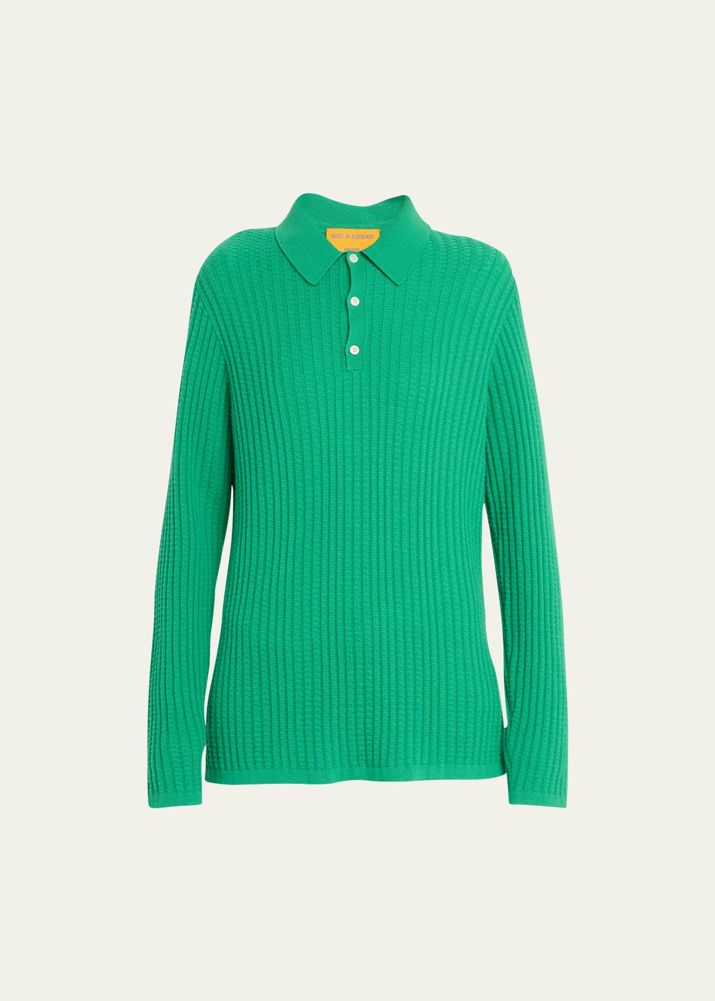 Guest In Residence Cashmere Long-sleeve Waffle-knit Polo Sweater In Mary Jane