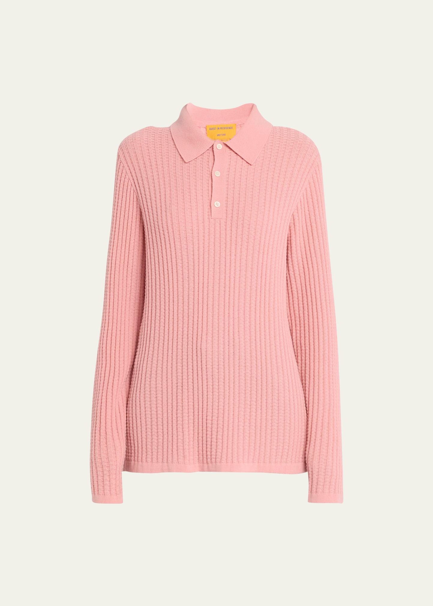 Guest In Residence Cashmere Long-sleeve Waffle-knit Polo Sweater In Blush