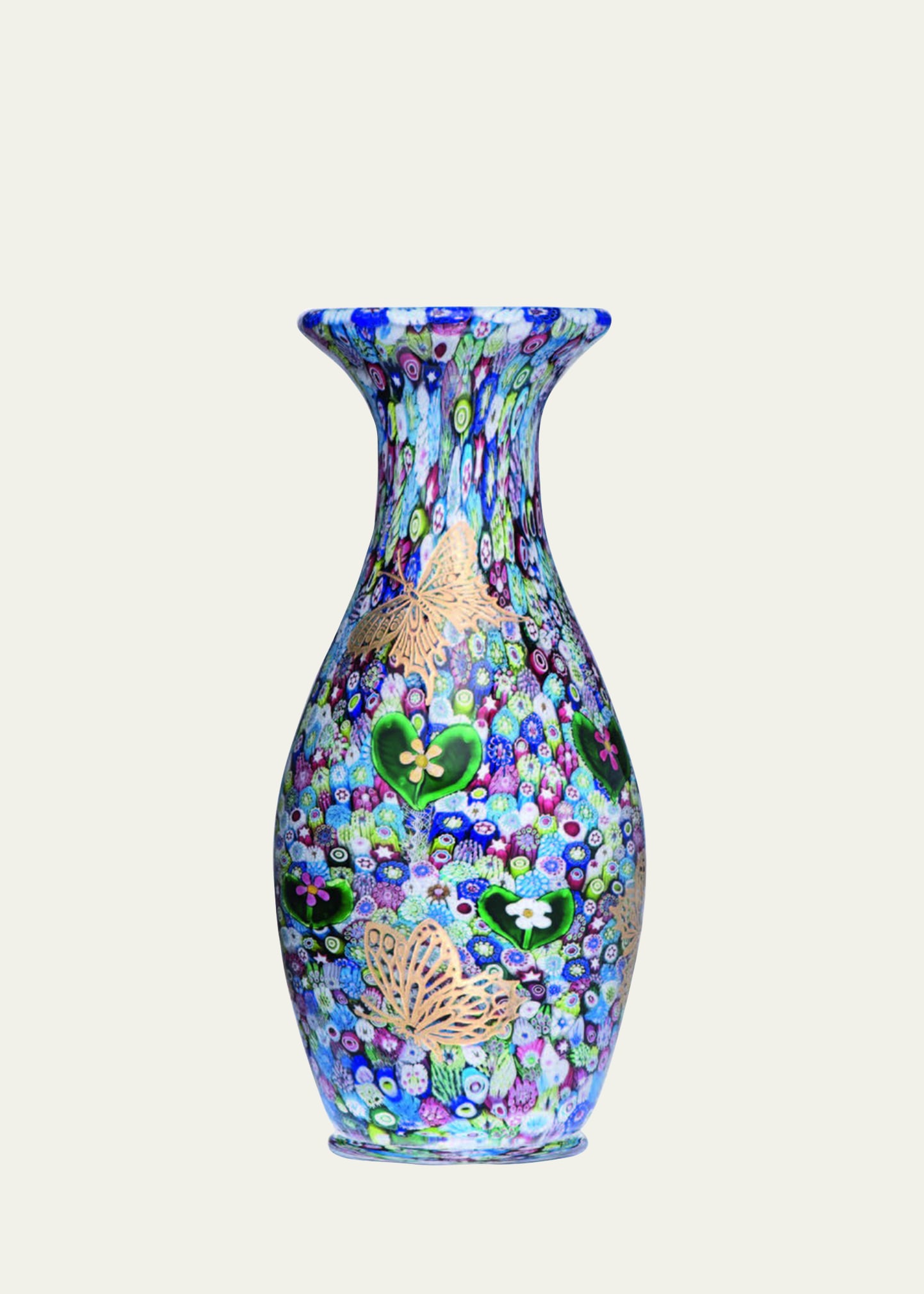 Saint Louis Crystal Reve Butterflies Millefiori Vase - 10" In Multi
