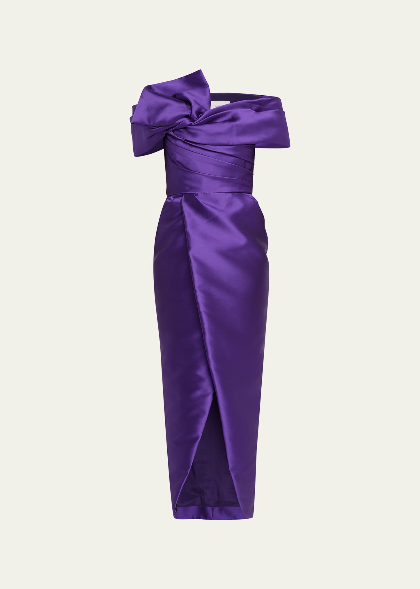 Marchesa Off Shoulder Tea-length Gown In Purple