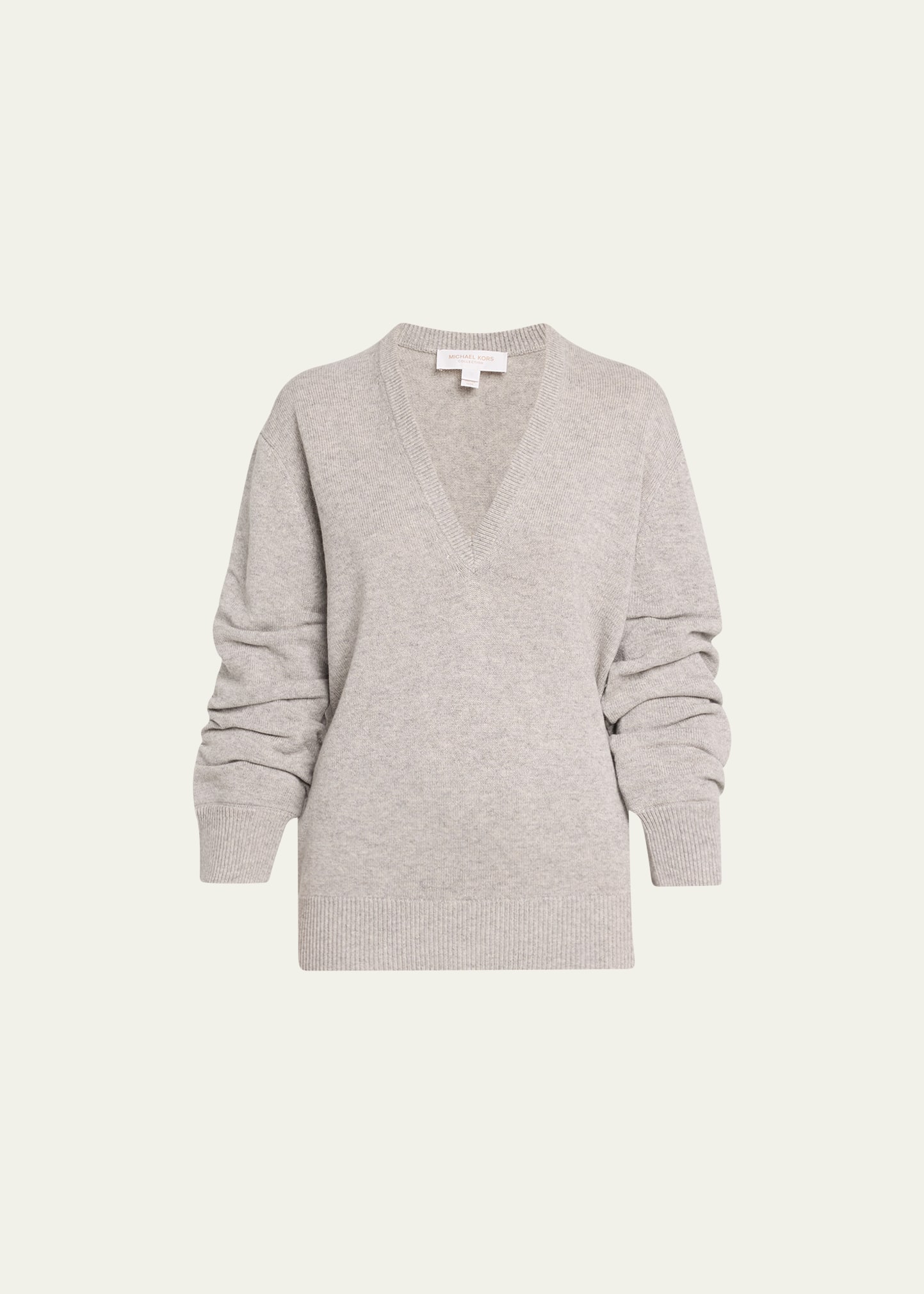Michael Kors Cashmere Push-sleeve Knit Sweater In Pearl Mel