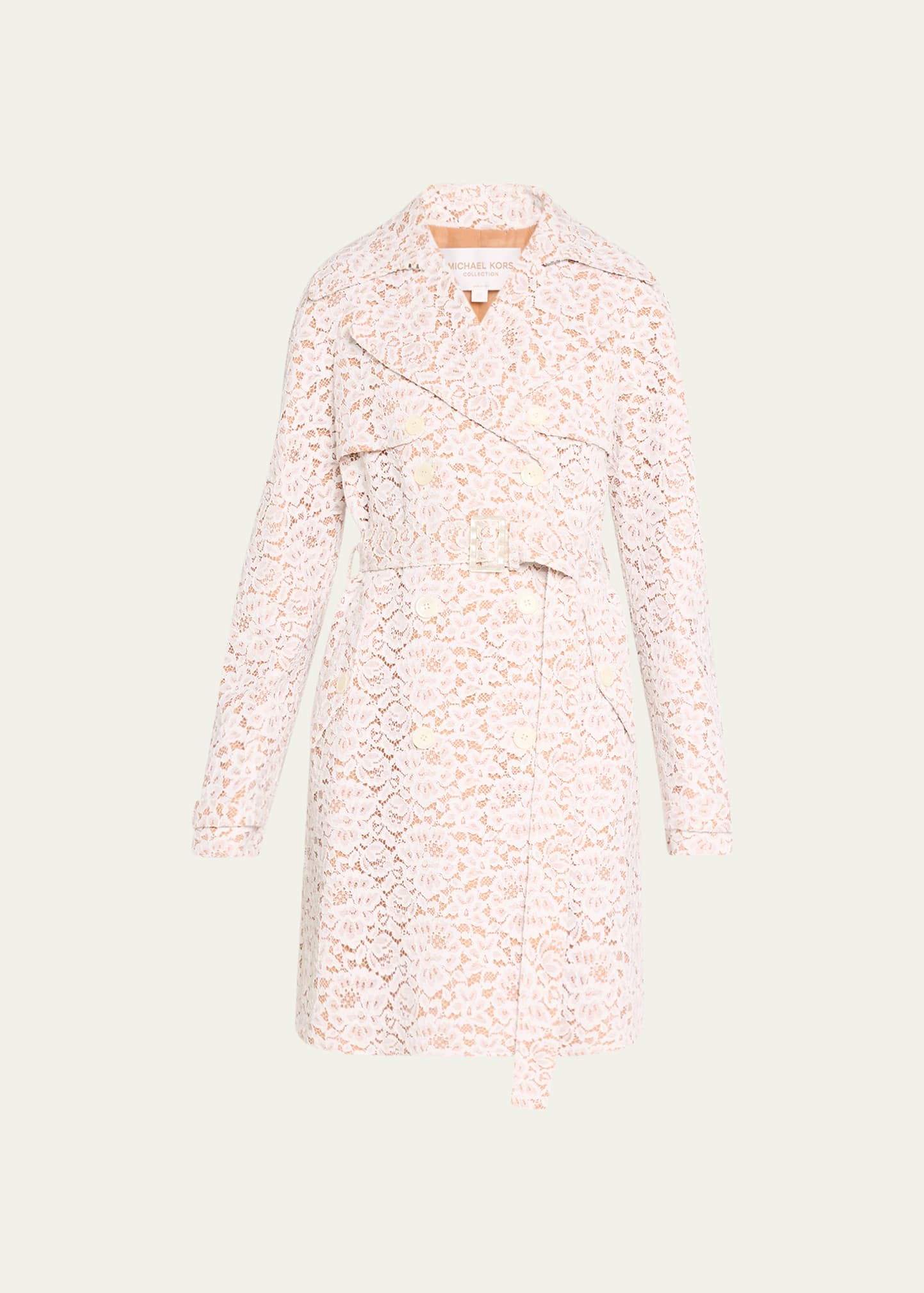 Michael Kors Corded Floral Lace Belted Trench Coat In Optic Whit