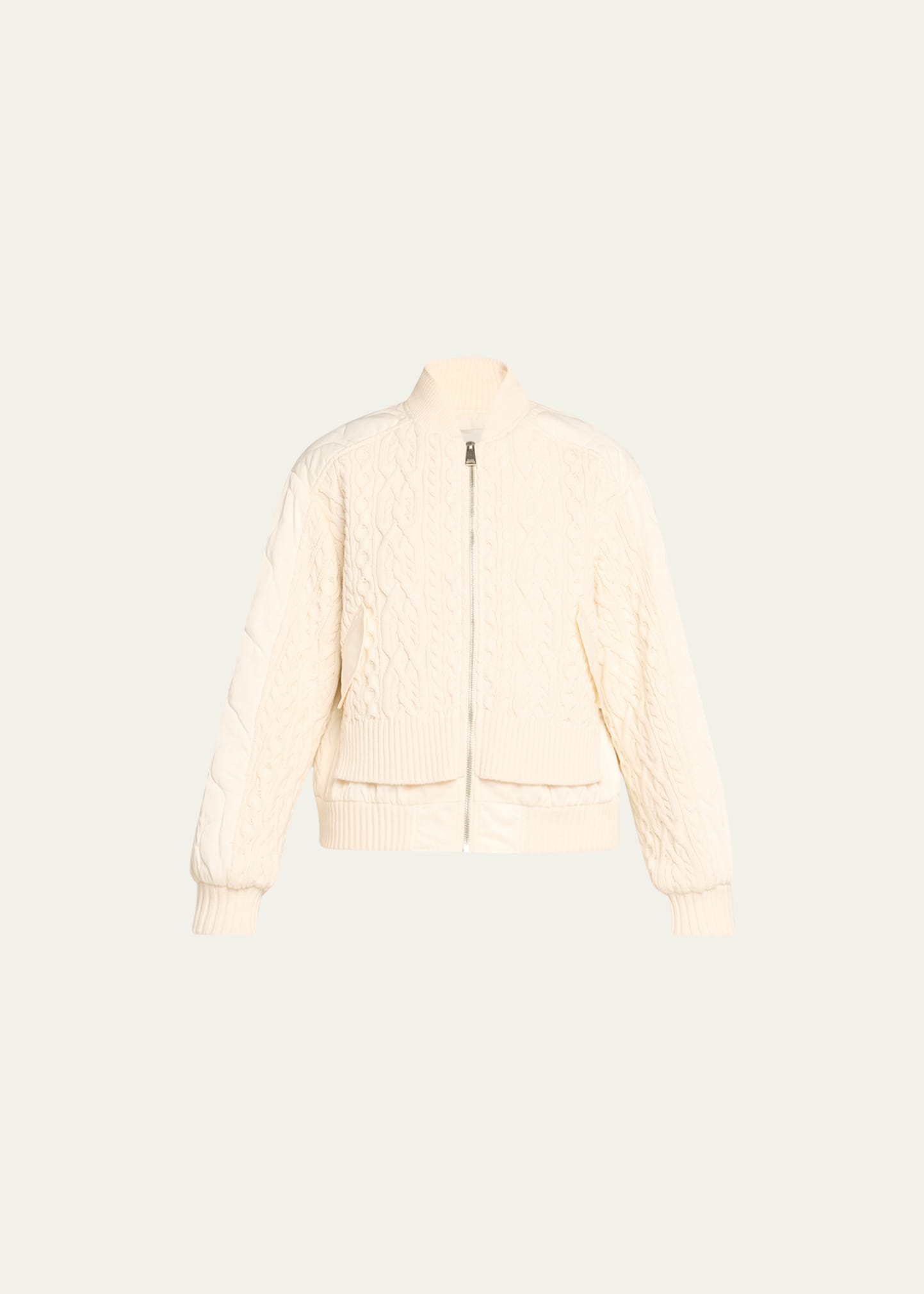 Simkhai Rollins Combo Knit Zip-front Bomber Jacket In Eggshell