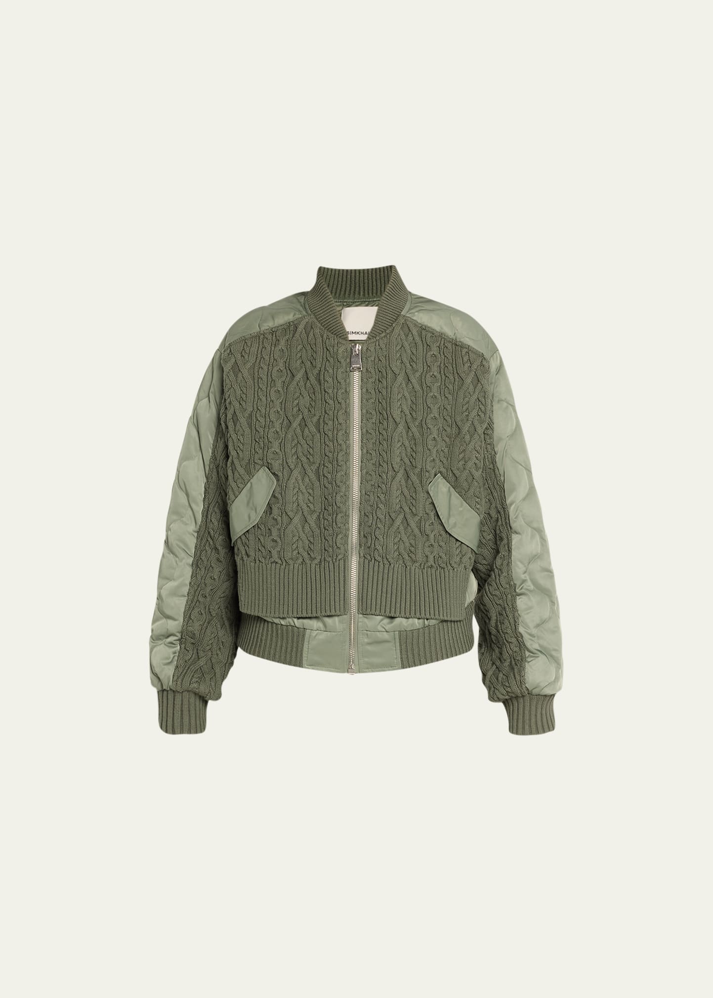 Simkhai Rollins Quilted Shell And Cable Knit Bomber Jacket In Park Slope