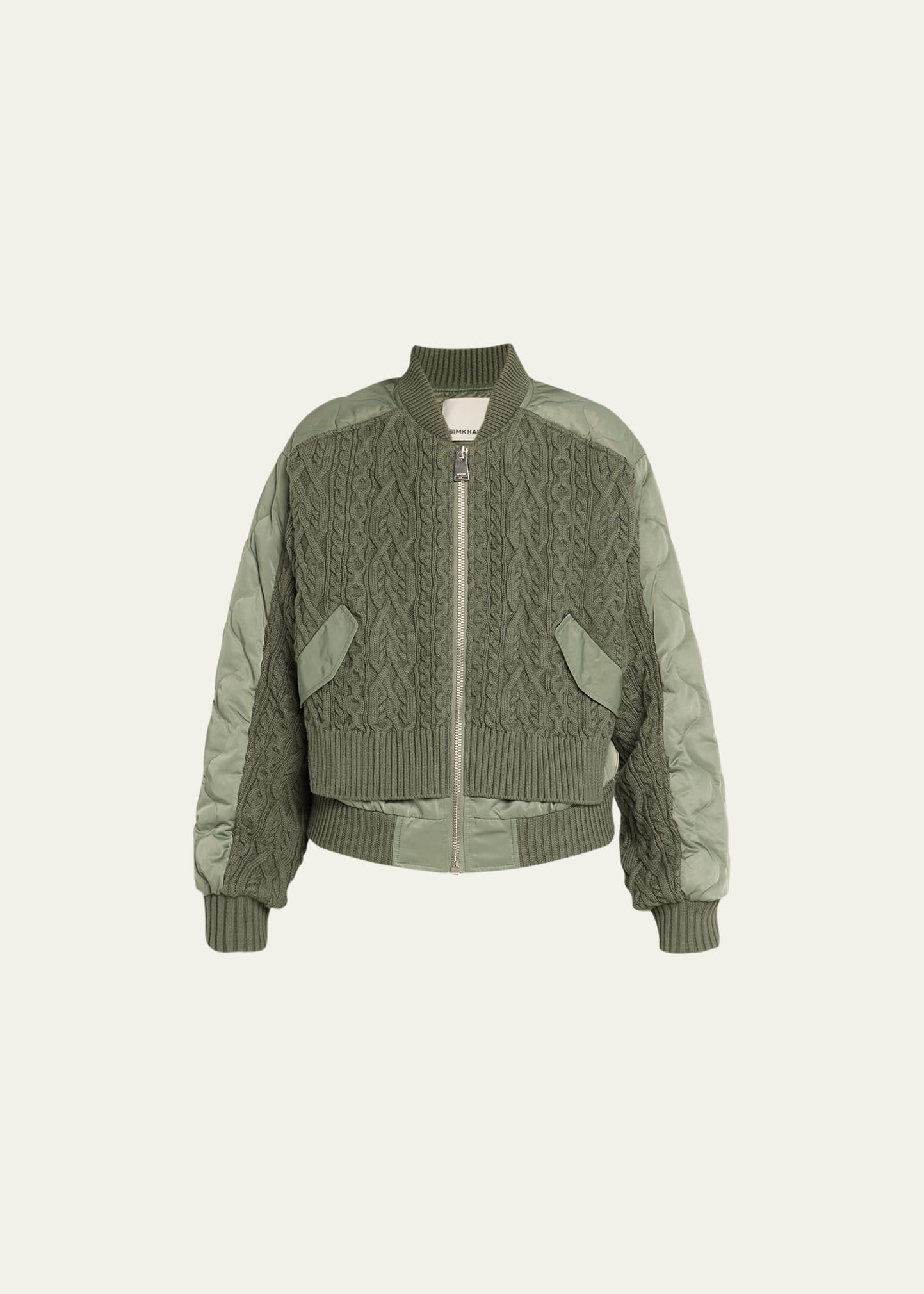 Shop Simkhai Rollins Combo Knit Zip-front Bomber Jacket In Park Slope