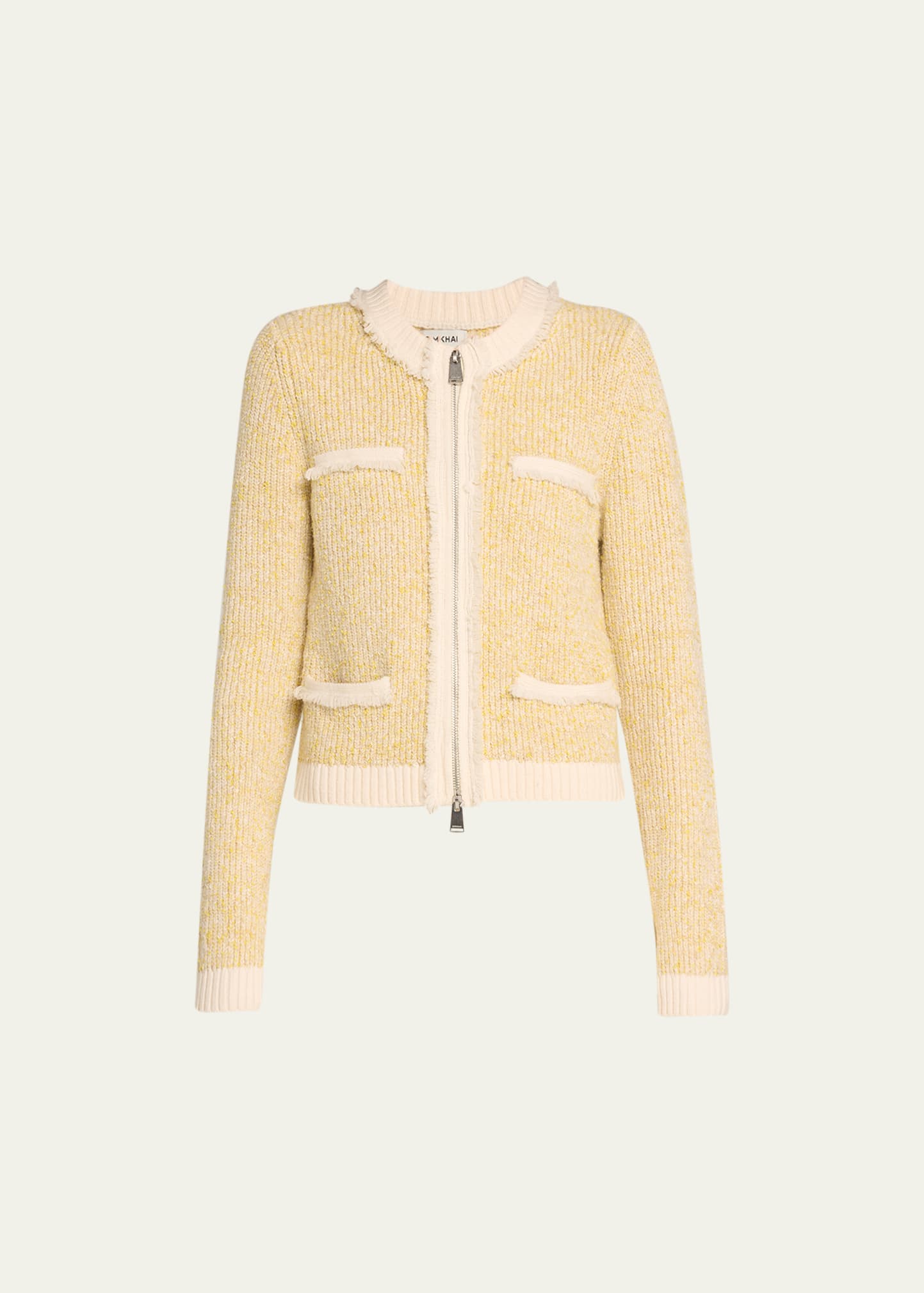 Simkhai Harris Zip-front Tweed Cardigan In Canary Multi