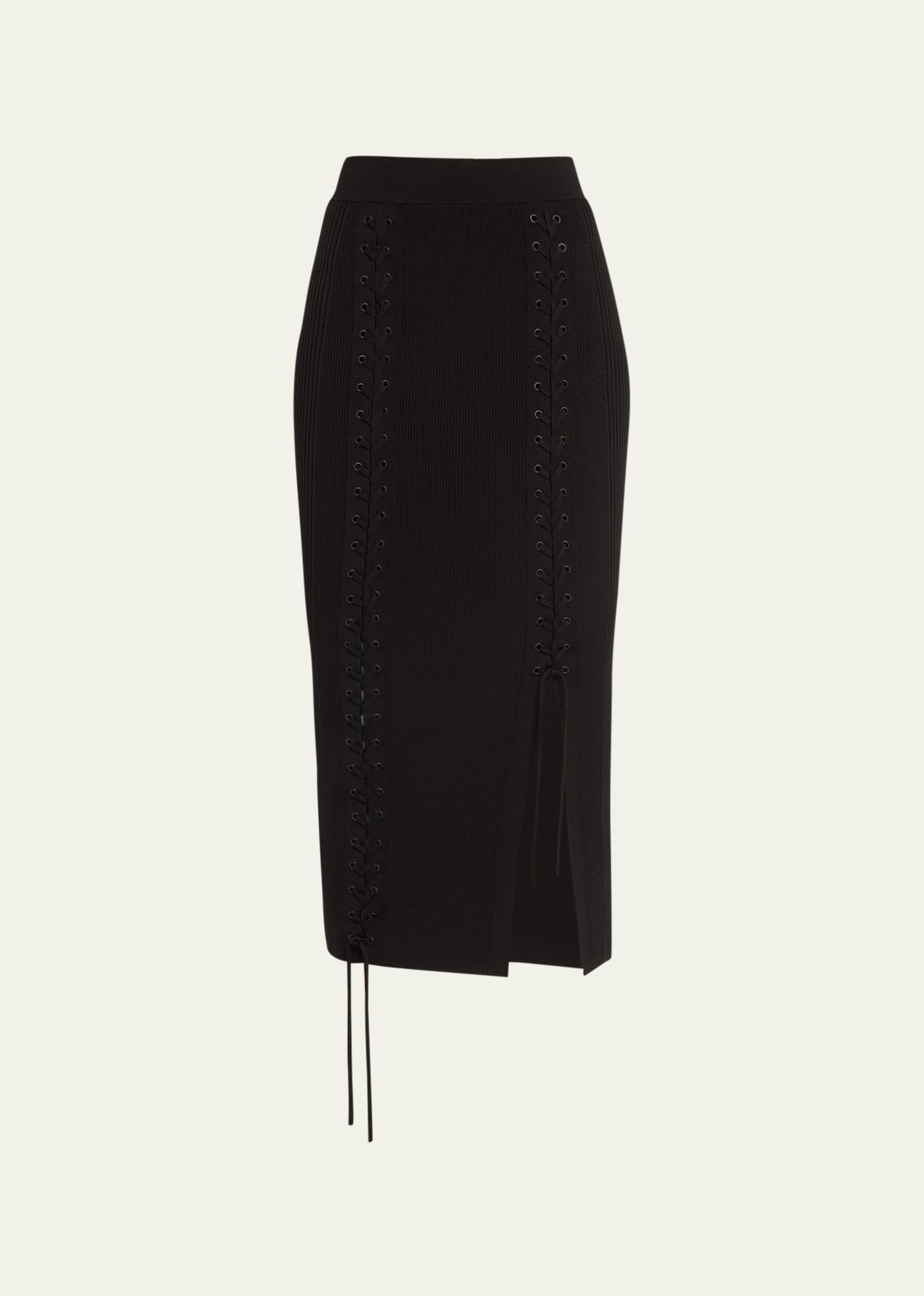 Simkhai Helix Lace-up Rib-knit Midi Skirt In Black