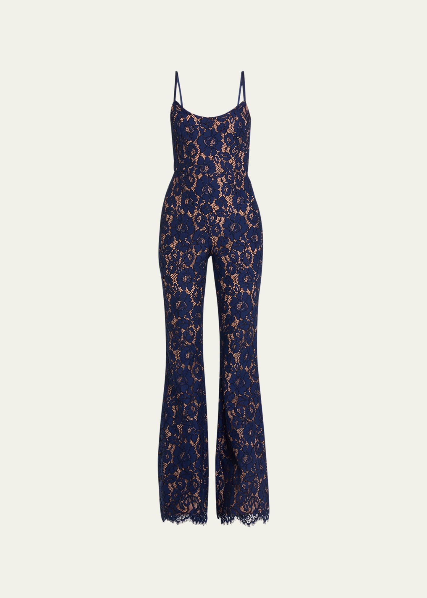 Michael Kors Lace Flare Jumpsuit In Navy