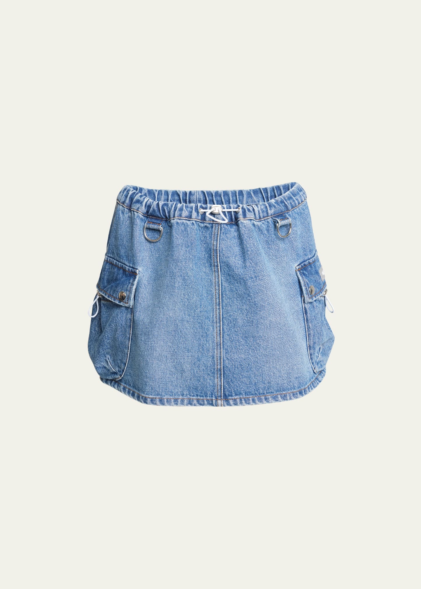 Drawcord Denim Cargo Mini Skirt