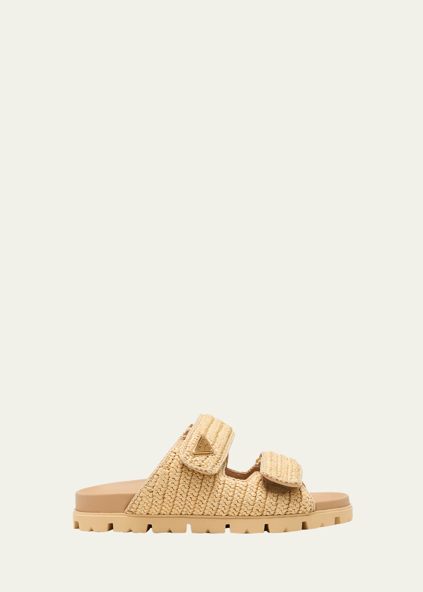 Prada Fussbett Raffia Dual Buckle Slide Sandals In Naturale