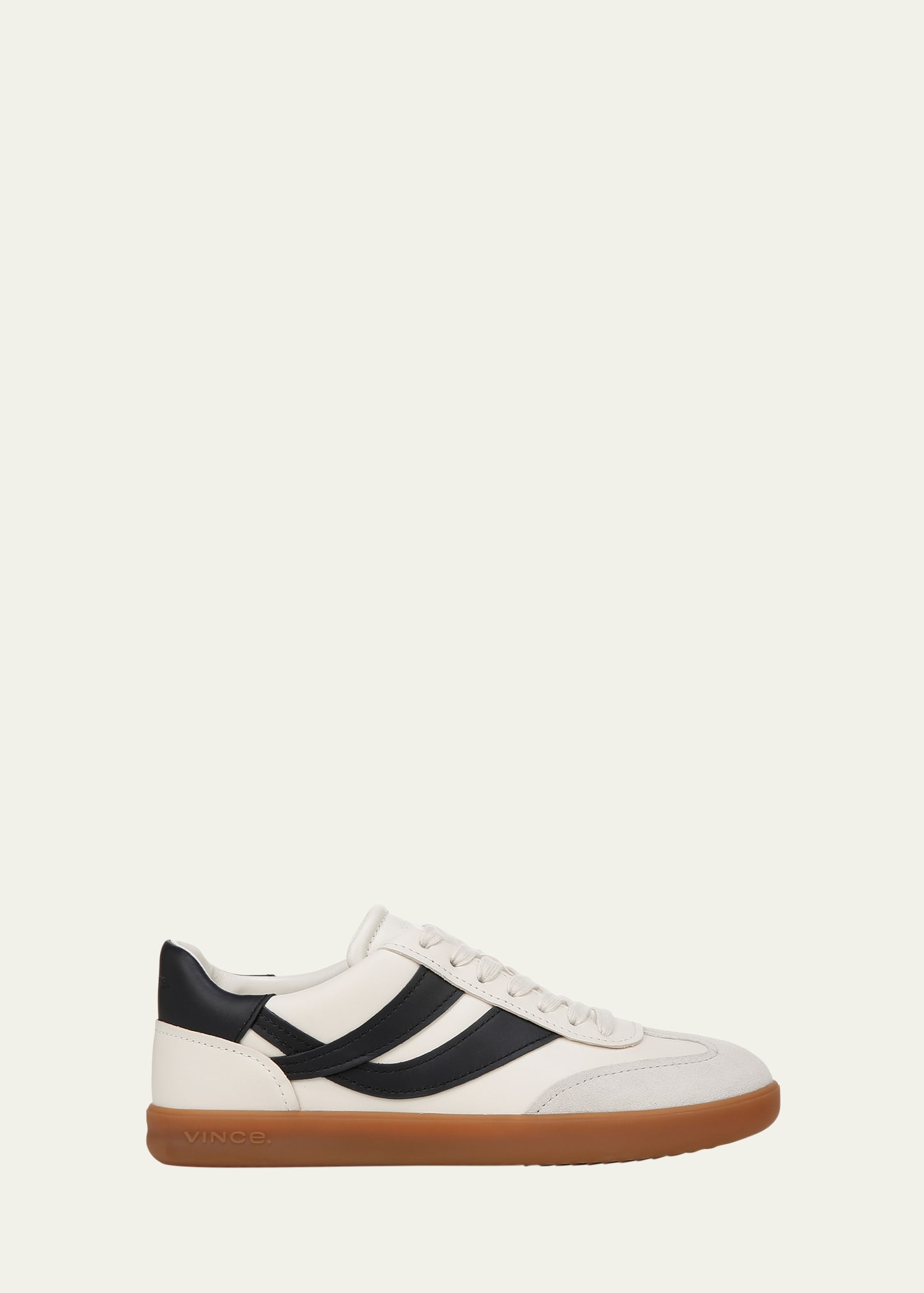 Shop Vince Oasis Mixed Leather Retro Sneakers In Milk And Night Bl