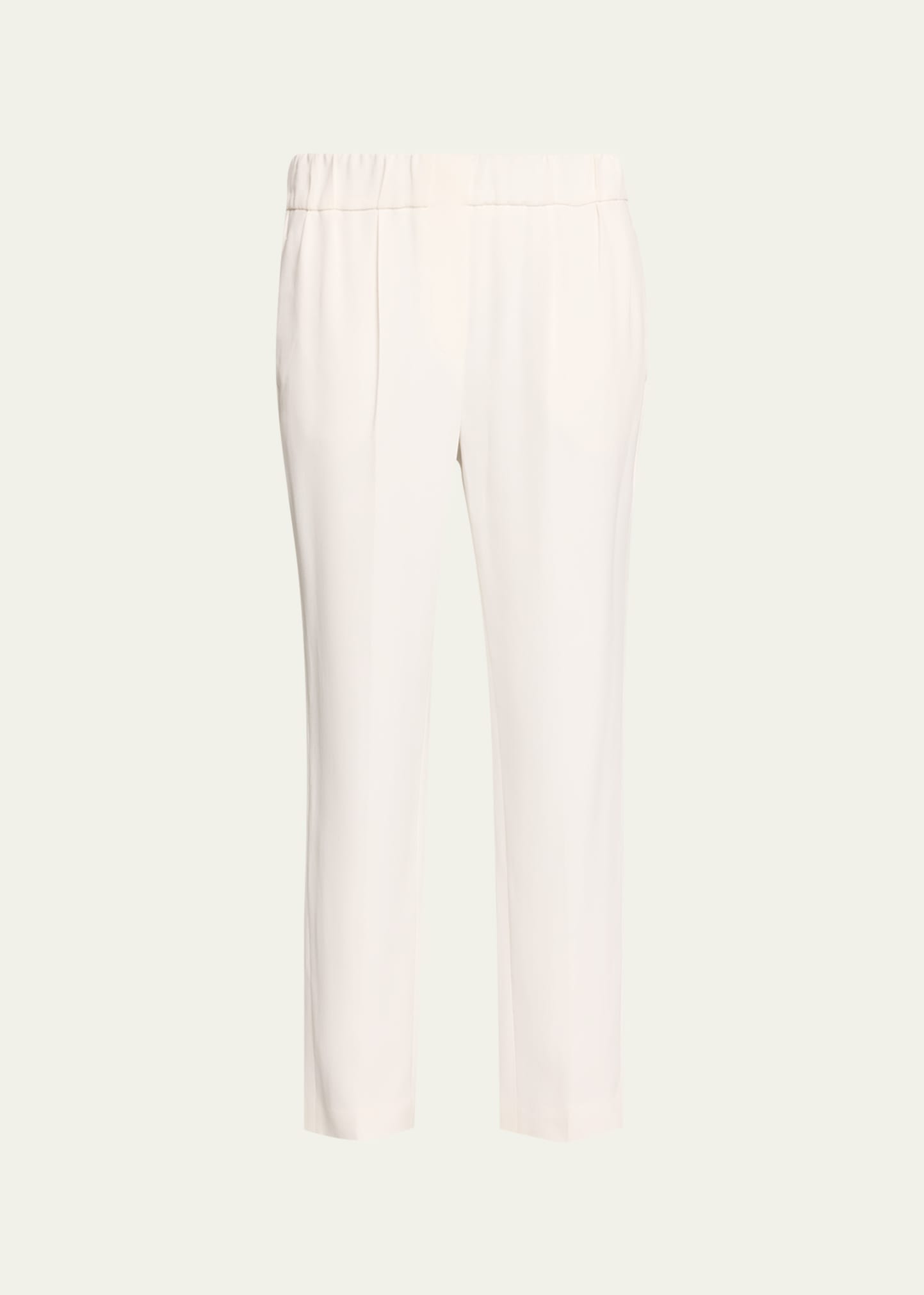 Brunello Cucinelli Classic Elastic-waist Cropped Silk Trousers In C600 Natural