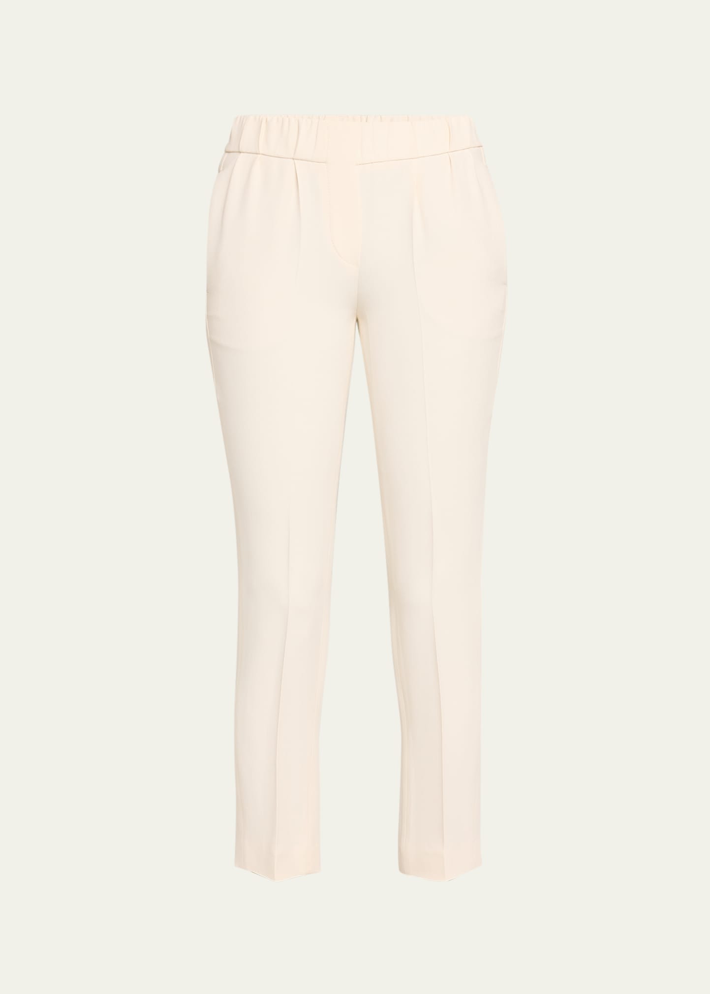 Shop Brunello Cucinelli Classic Elastic-waist Cropped Silk Trousers In C7936 White