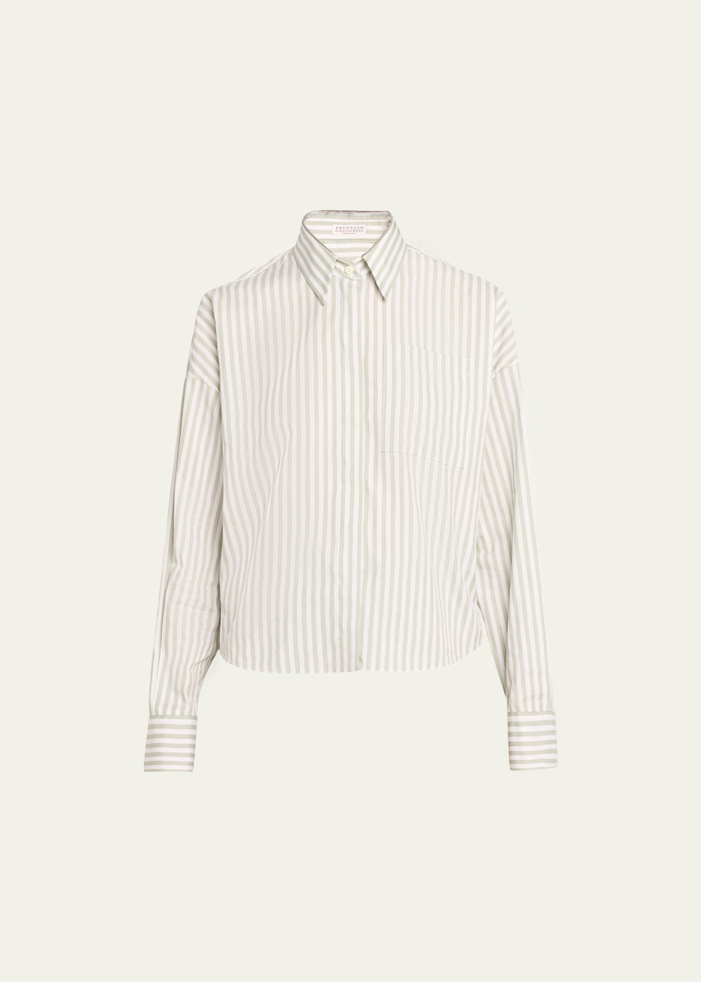 Striped Button-Front Blouse with Monili Trim