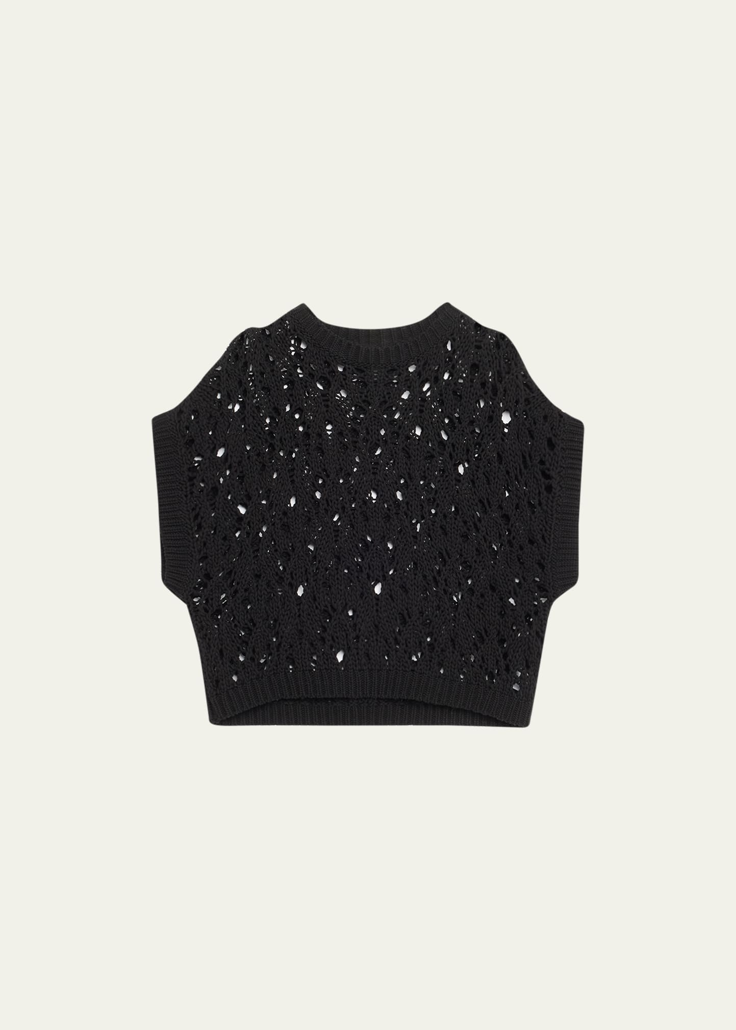 Shop Brunello Cucinelli Open-net Cap Sleeve Sweater In C101 Black