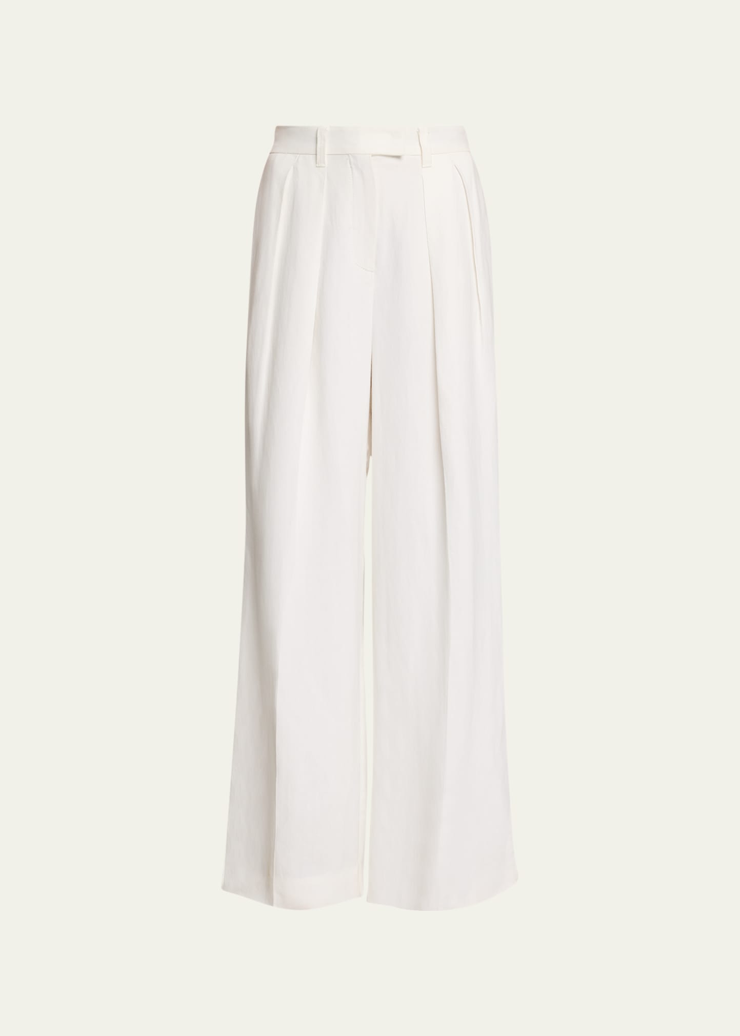 Shop Brunello Cucinelli Fluid Linen Pleated Wide-leg Trousers In C600 Natural
