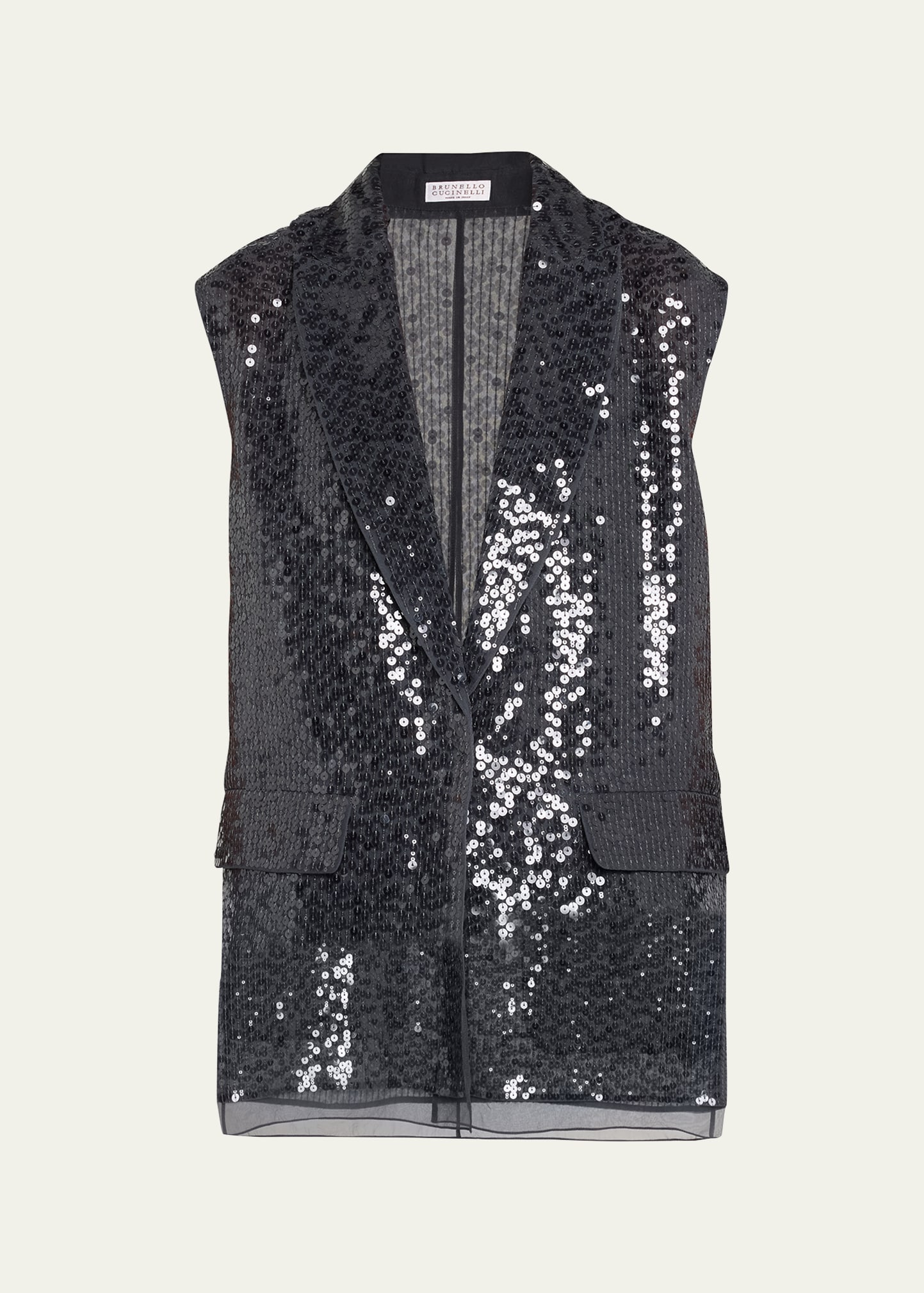 Brunello Cucinelli Crispy Silk Layered Long Paillette Vest In C2355 Volcano