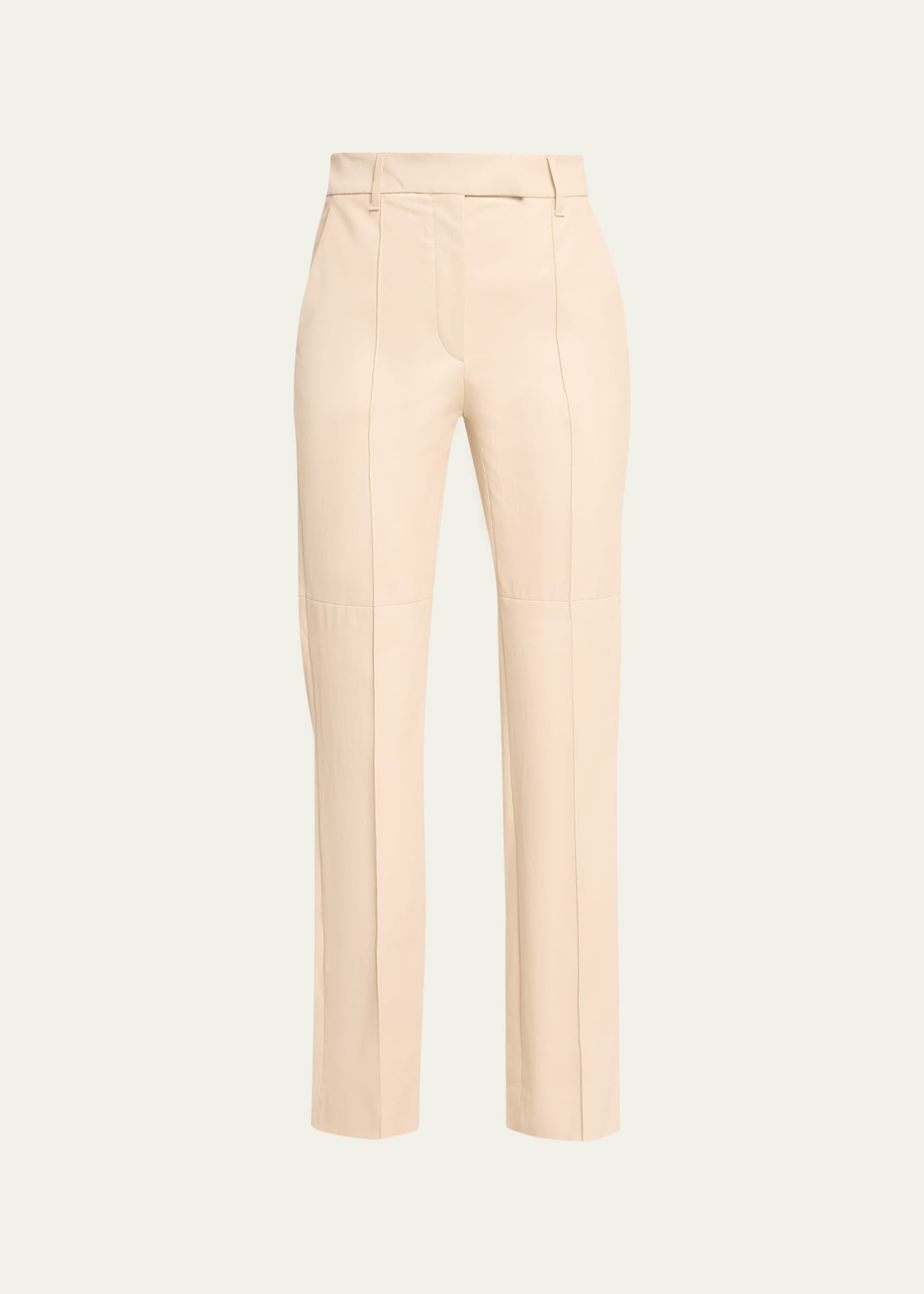 Shop Brunello Cucinelli Stretch Leather Straight-leg Pants In C8905 Ivory