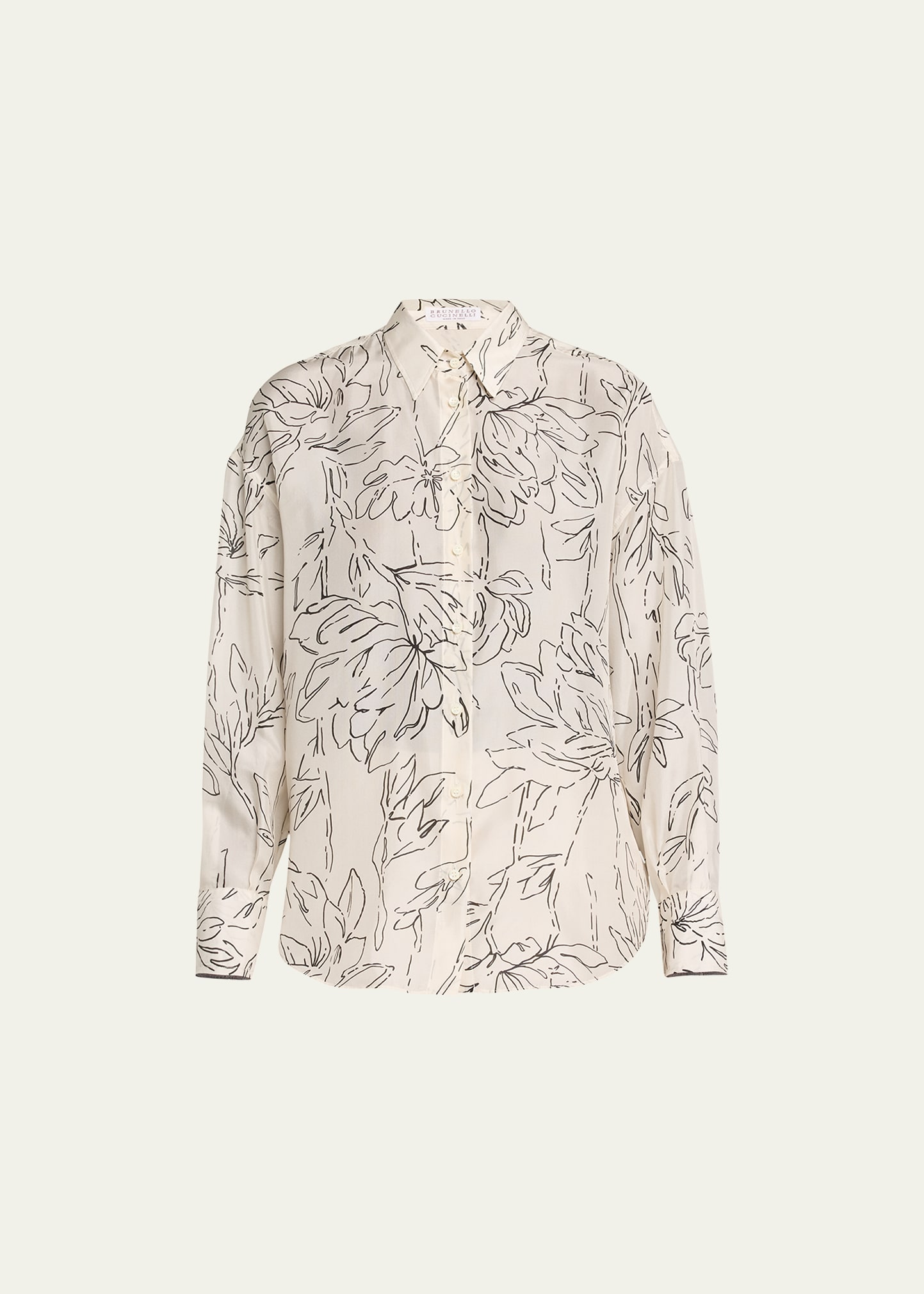 Magnolia Outline Silk Button-Front Blouse