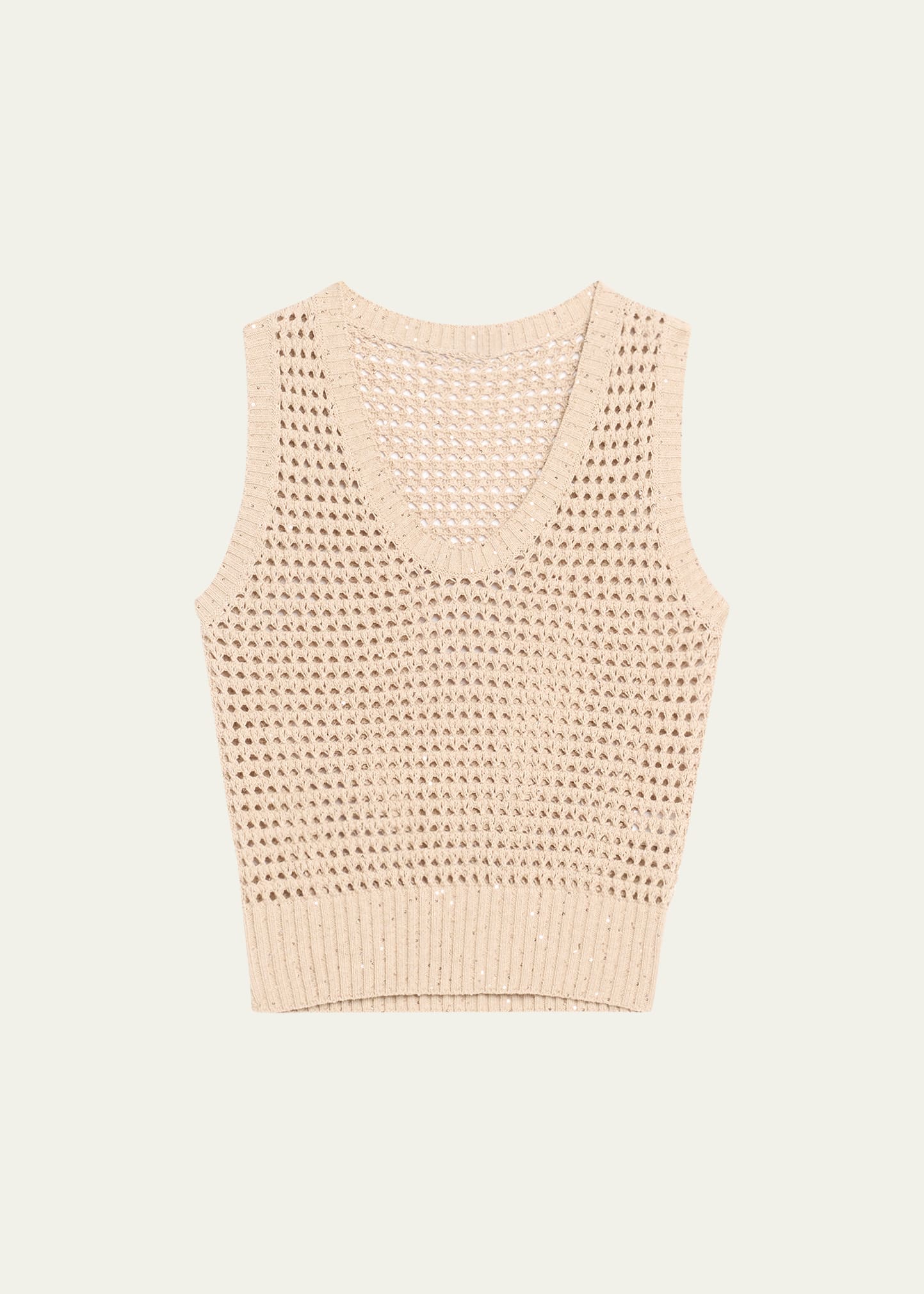 Brunello Cucinelli Sequin-embellished Open-knit Cotton-blend Vest In C059 Light Brown