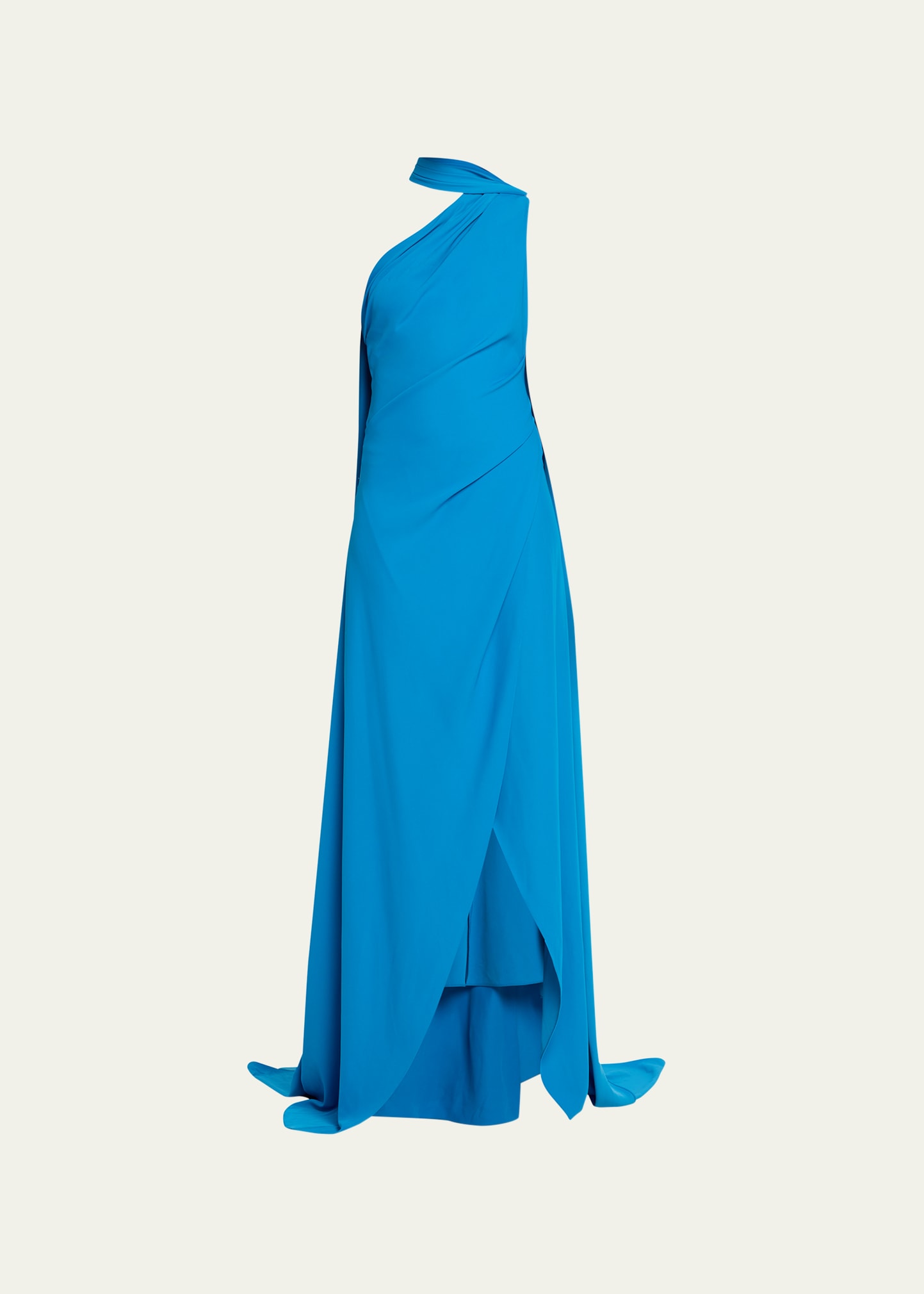 Atelier Prabal Gurung Claire Draped Cape Gown In Cobalt