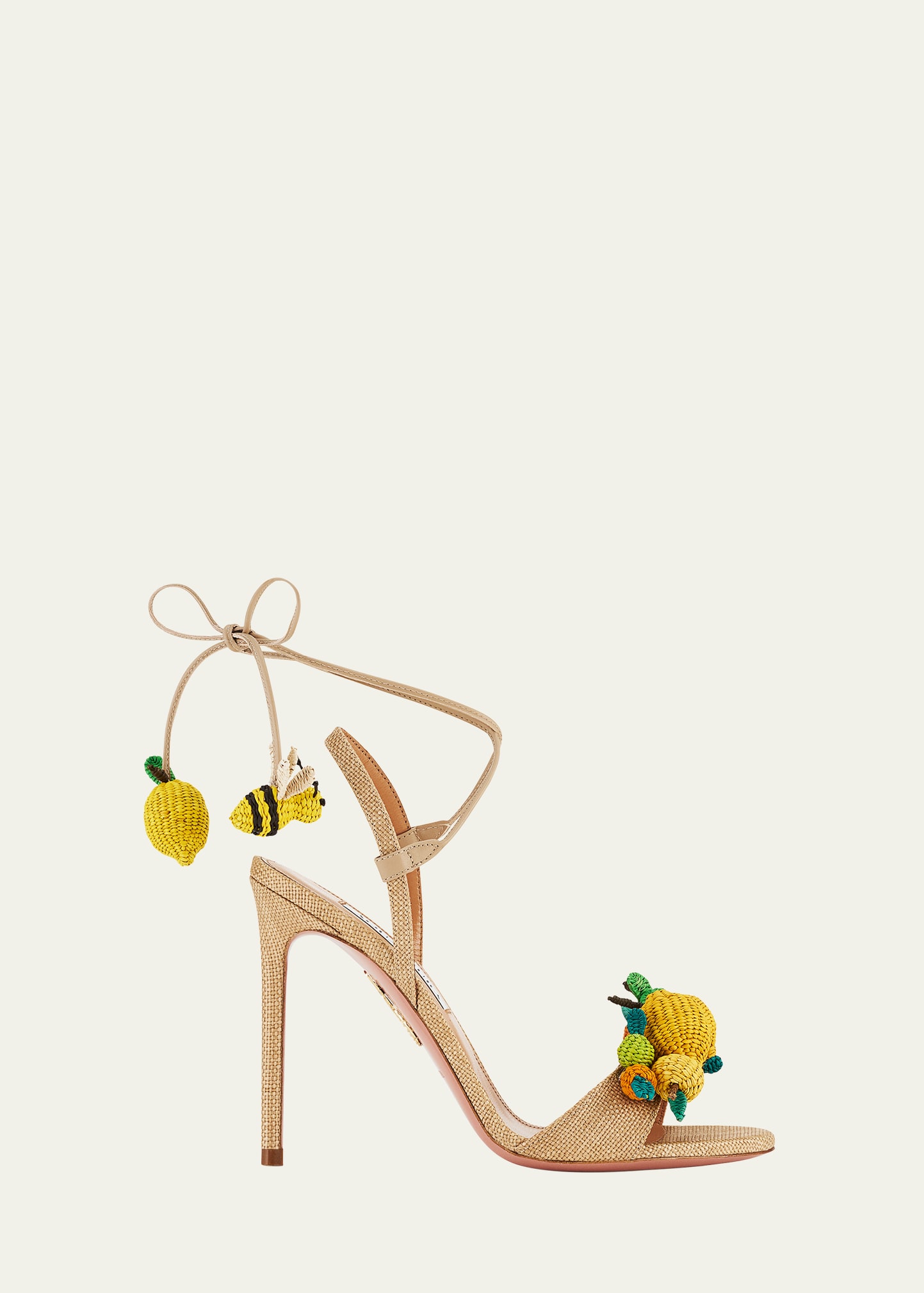 Aquazzura Raffia Citrus Ankle-wrap Sandals In Lino