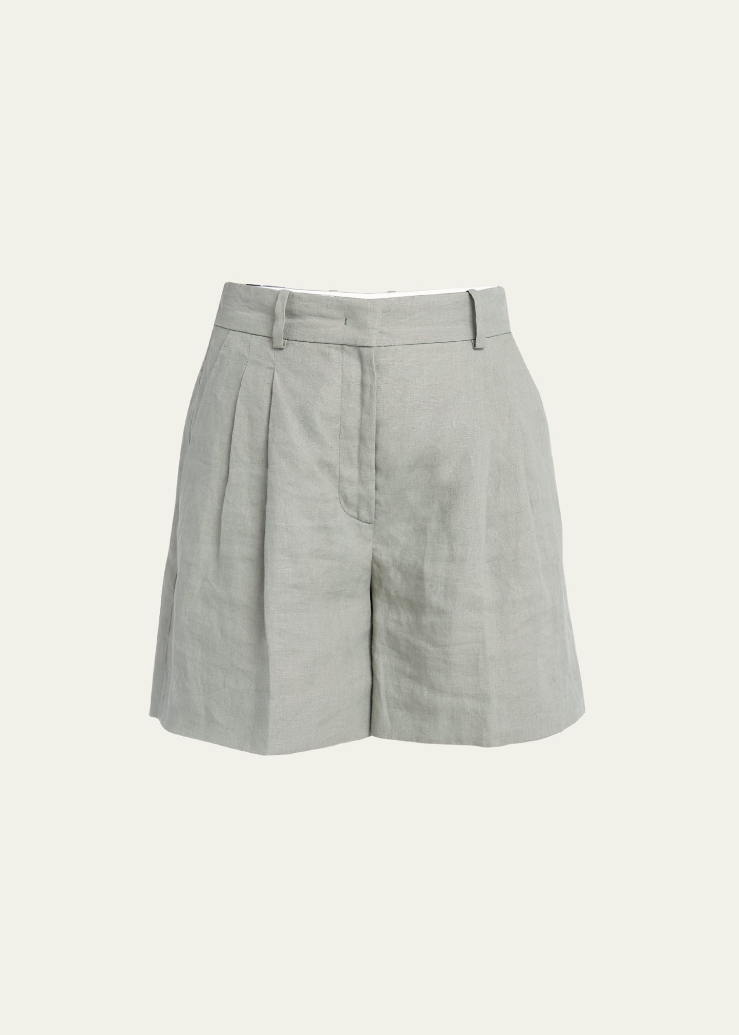 Kiton Pintuck Linen Shorts In Moss