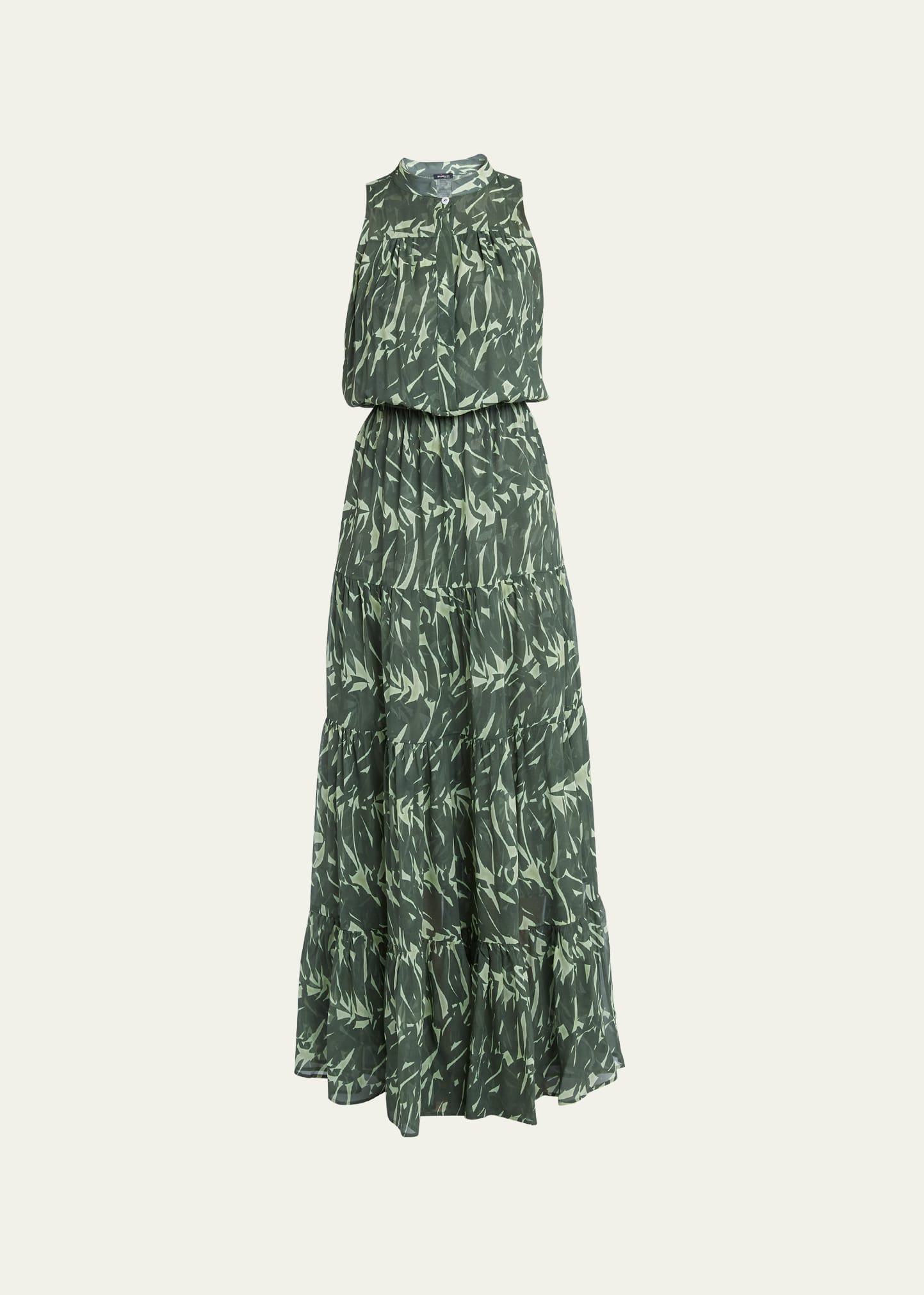 Kiton Printed Tiered Silk Maxi Dress In Grn