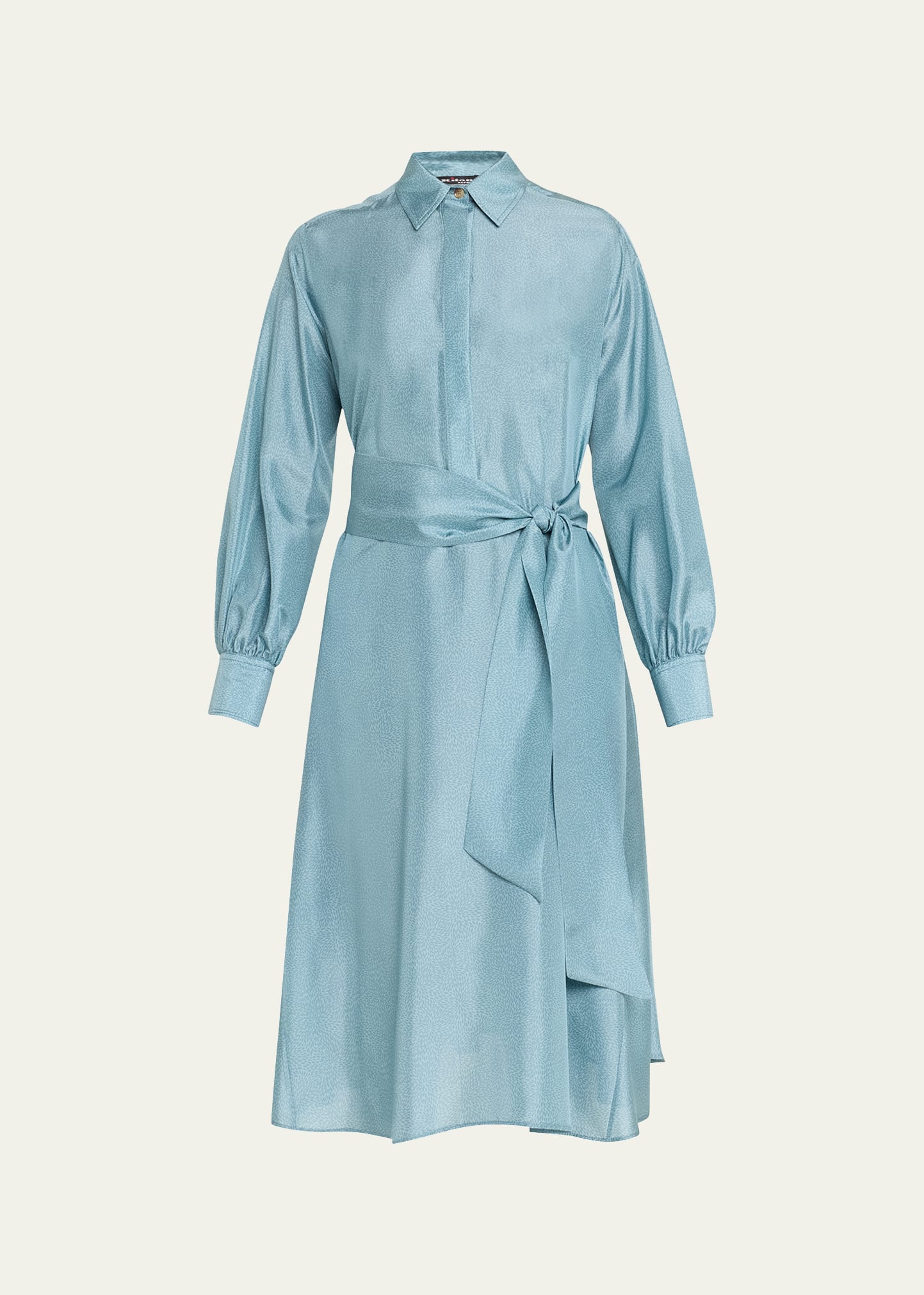 Kiton Silk Patterned Midi Dress In Blu Mult