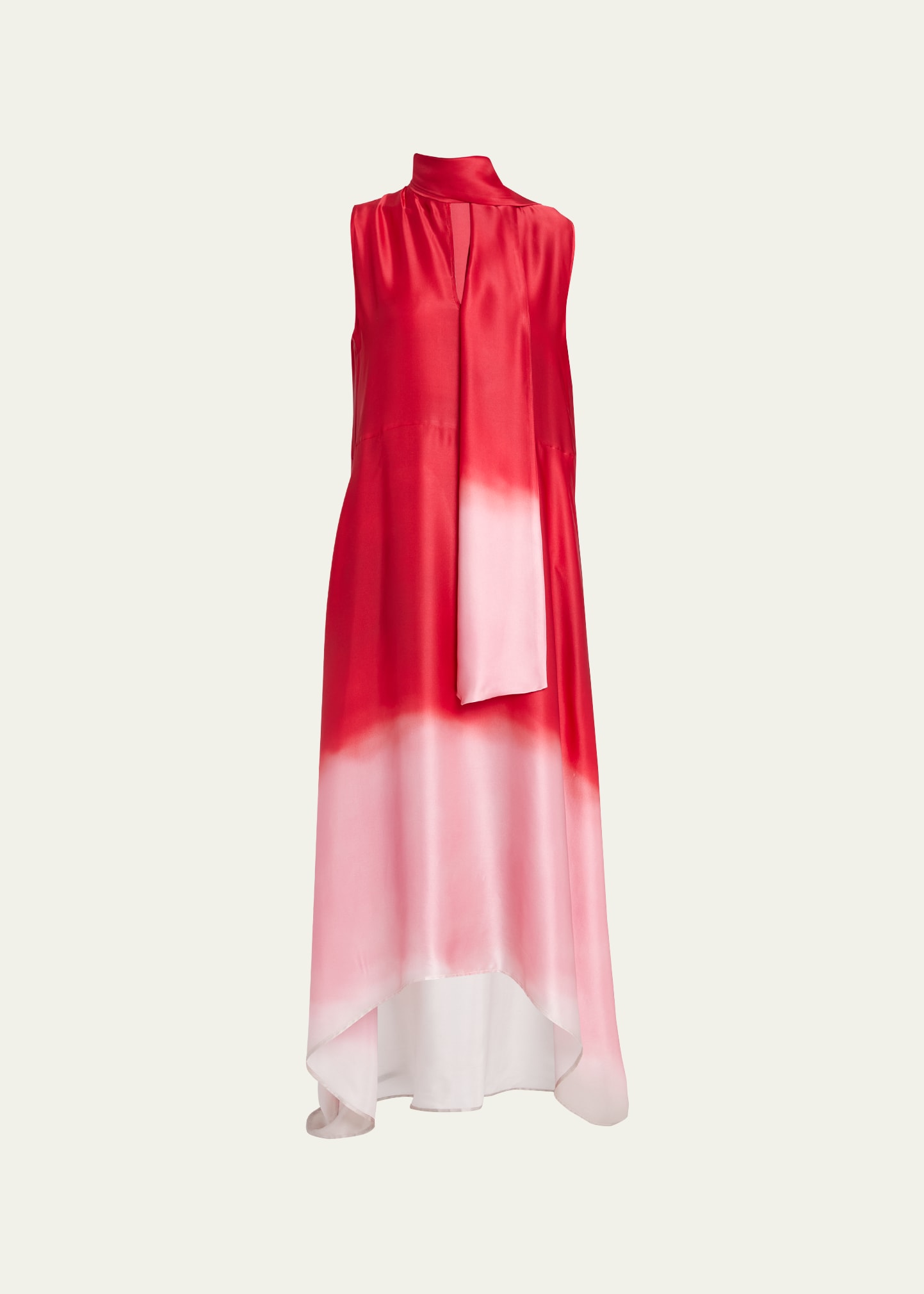 Kiton Ombre Scarf-neck High-low Silk Dress In Lt Pink