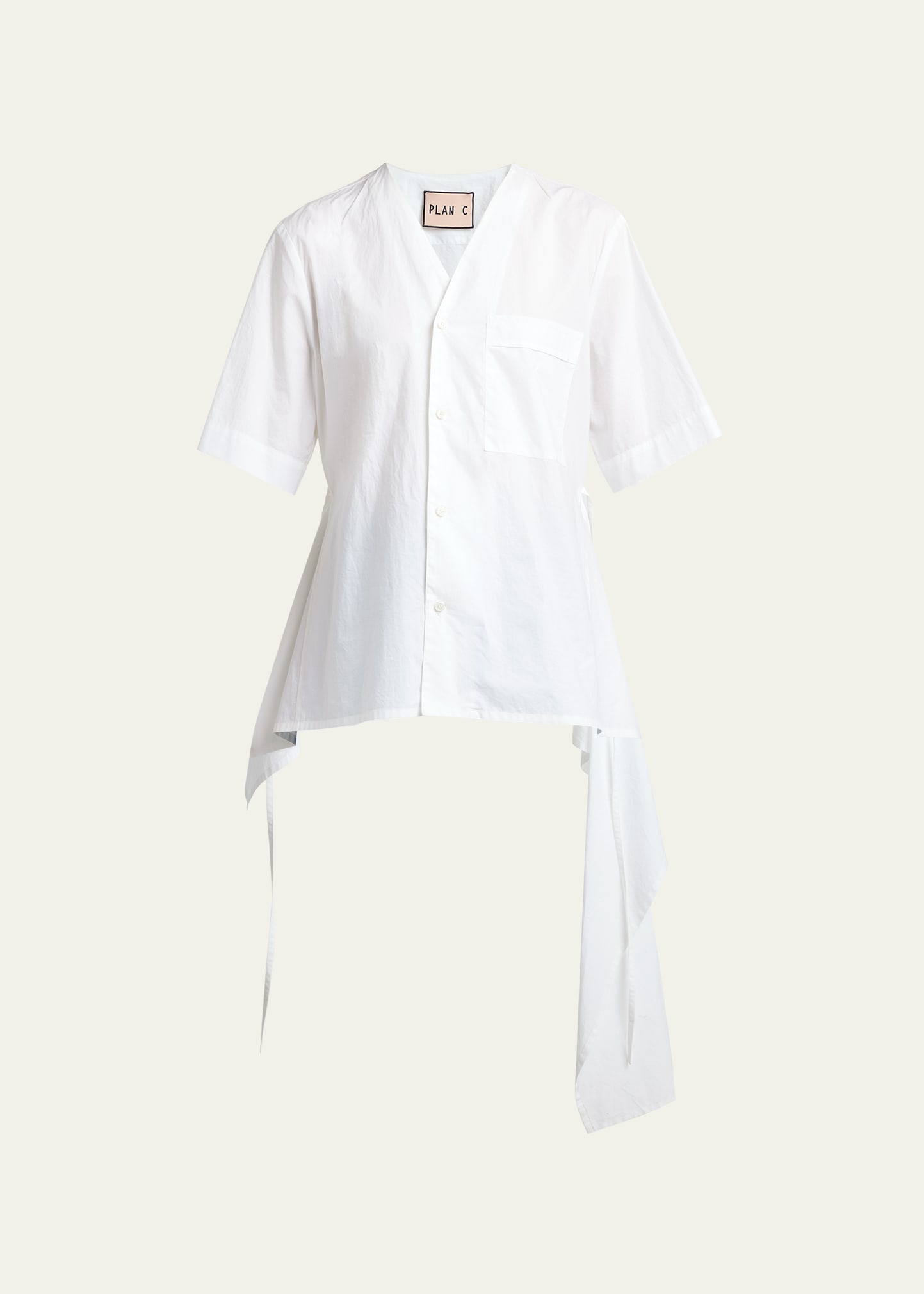 Shop Plan C Draped Poplin Button Down Shirt In 00w03 White