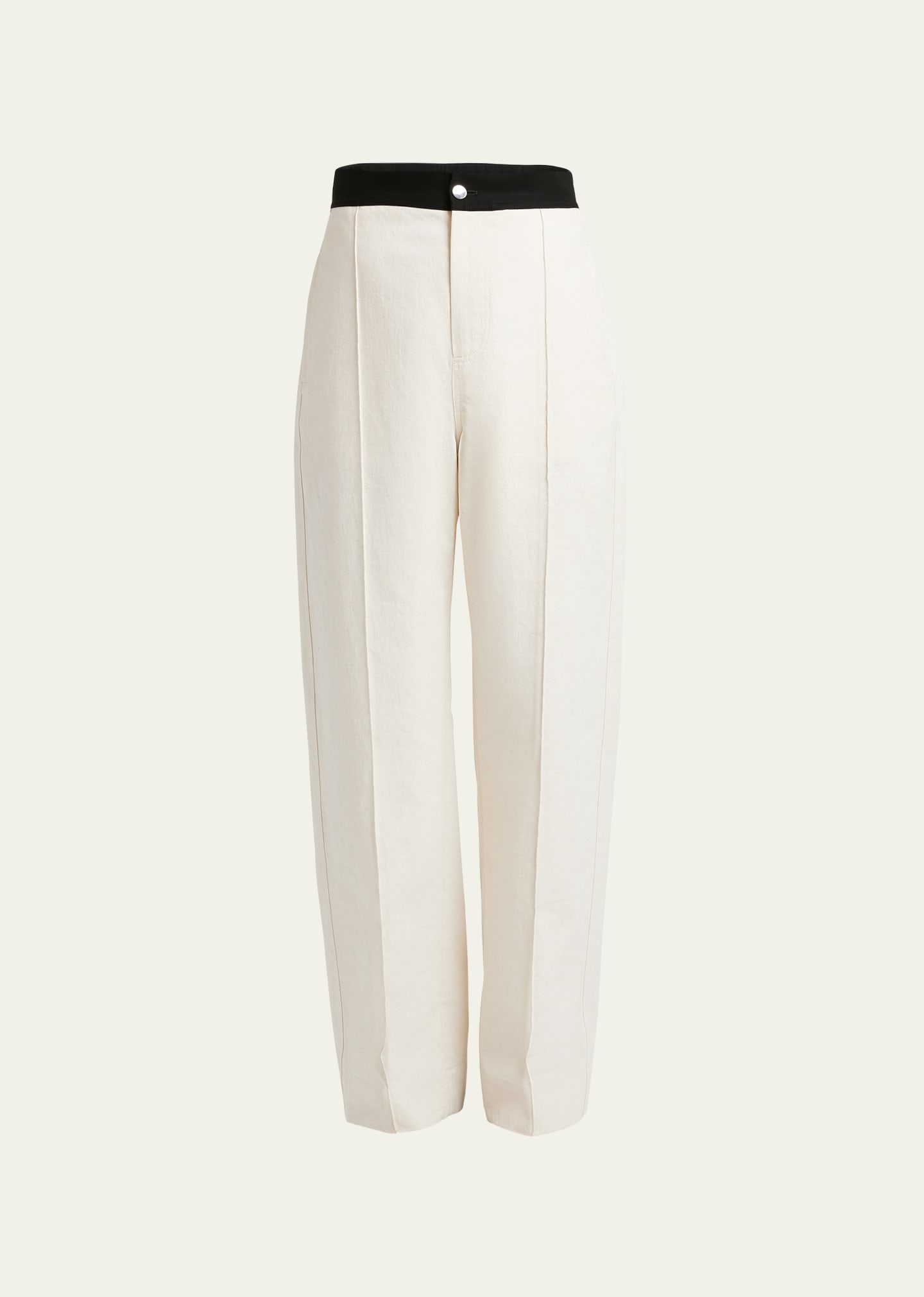 Plan C Contrast Waistband Trousers In 00w09 Calico