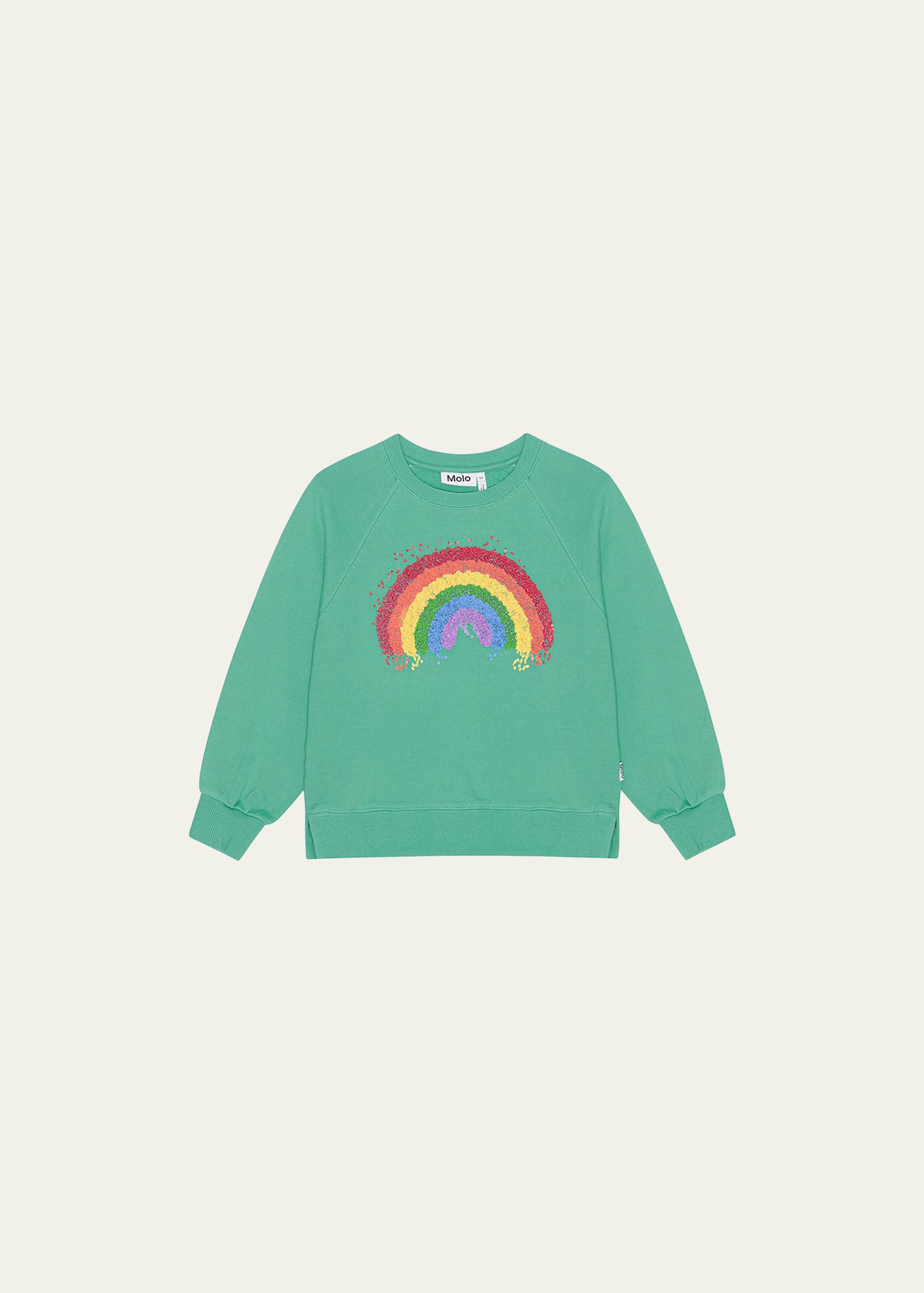 Molo Kids' Girl's Marilee Rainbow-print Sweatshirt In Green